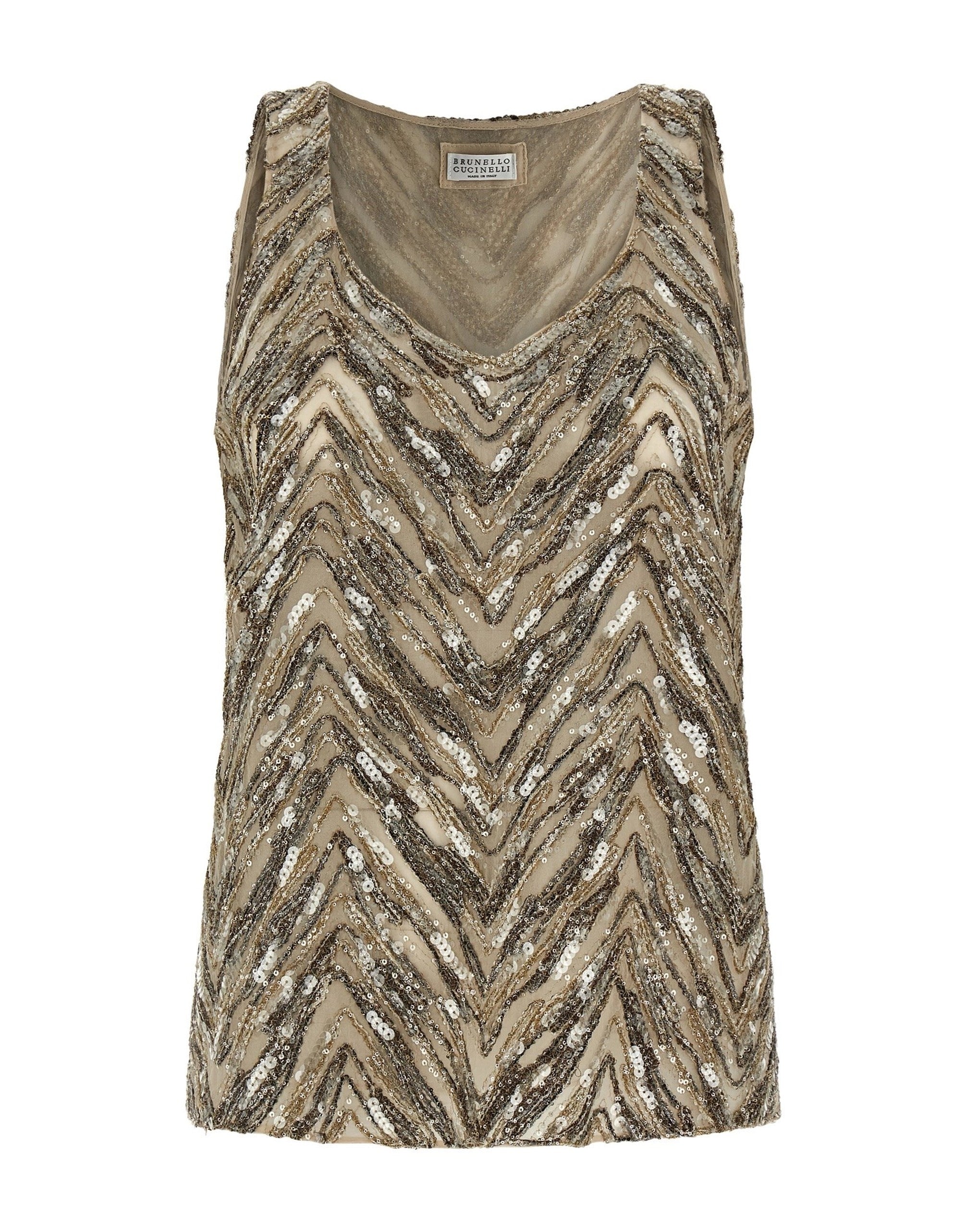 Brunello Cucinelli Dazzling Chevron Embroidery Top