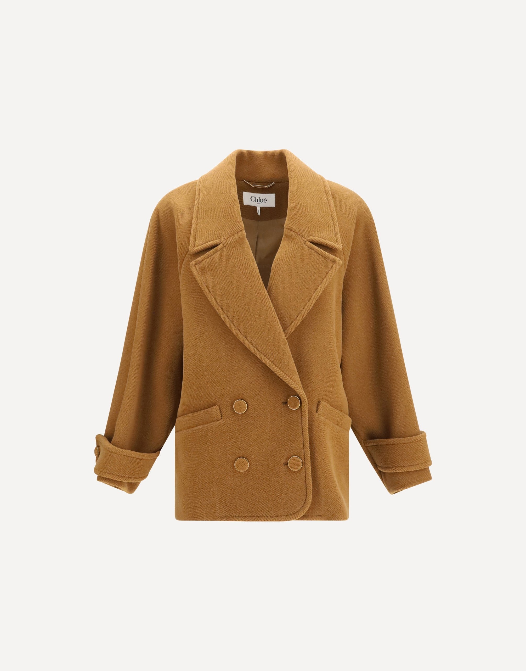 Chloé Double-Breasted Herringbone Wool Short Coat