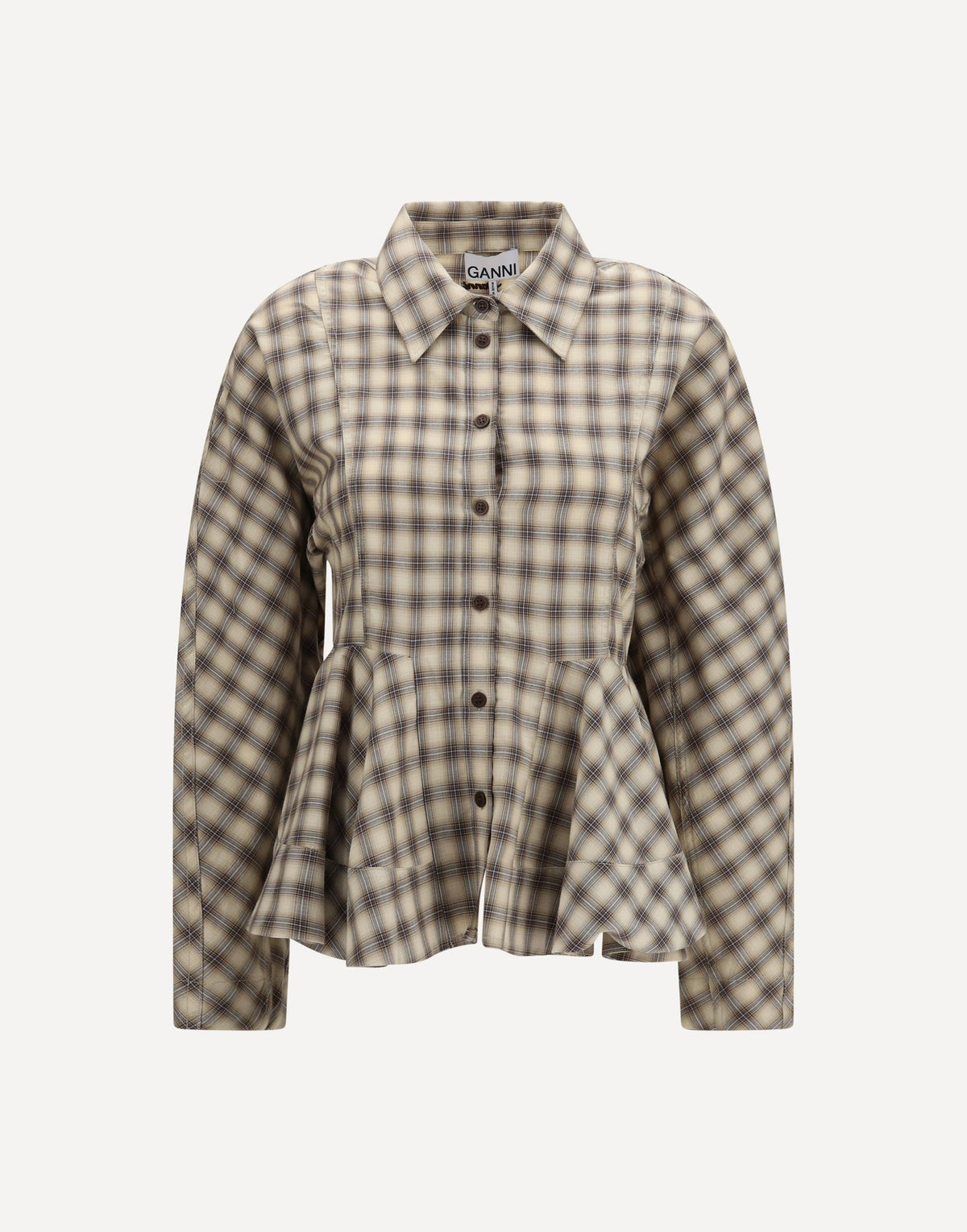 Ganni Check Flannel Peplum Shirt