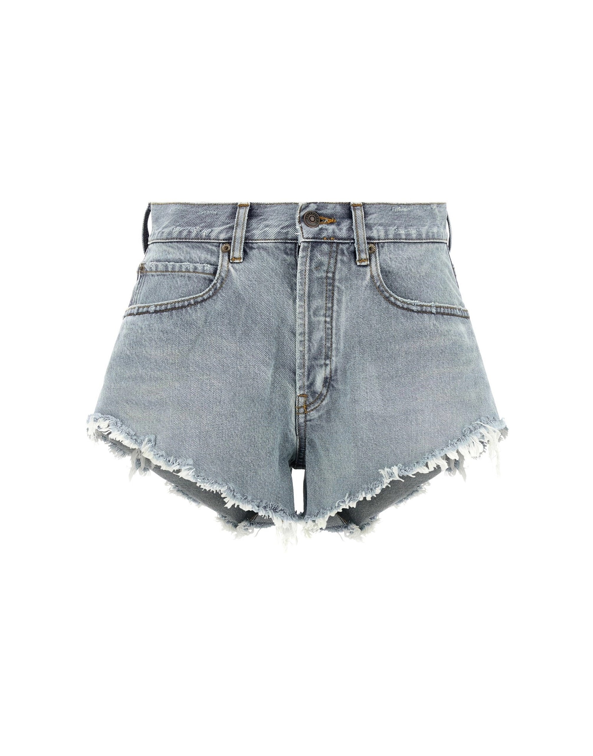 Balenciaga Distressed Raw Hem Denim Shorts