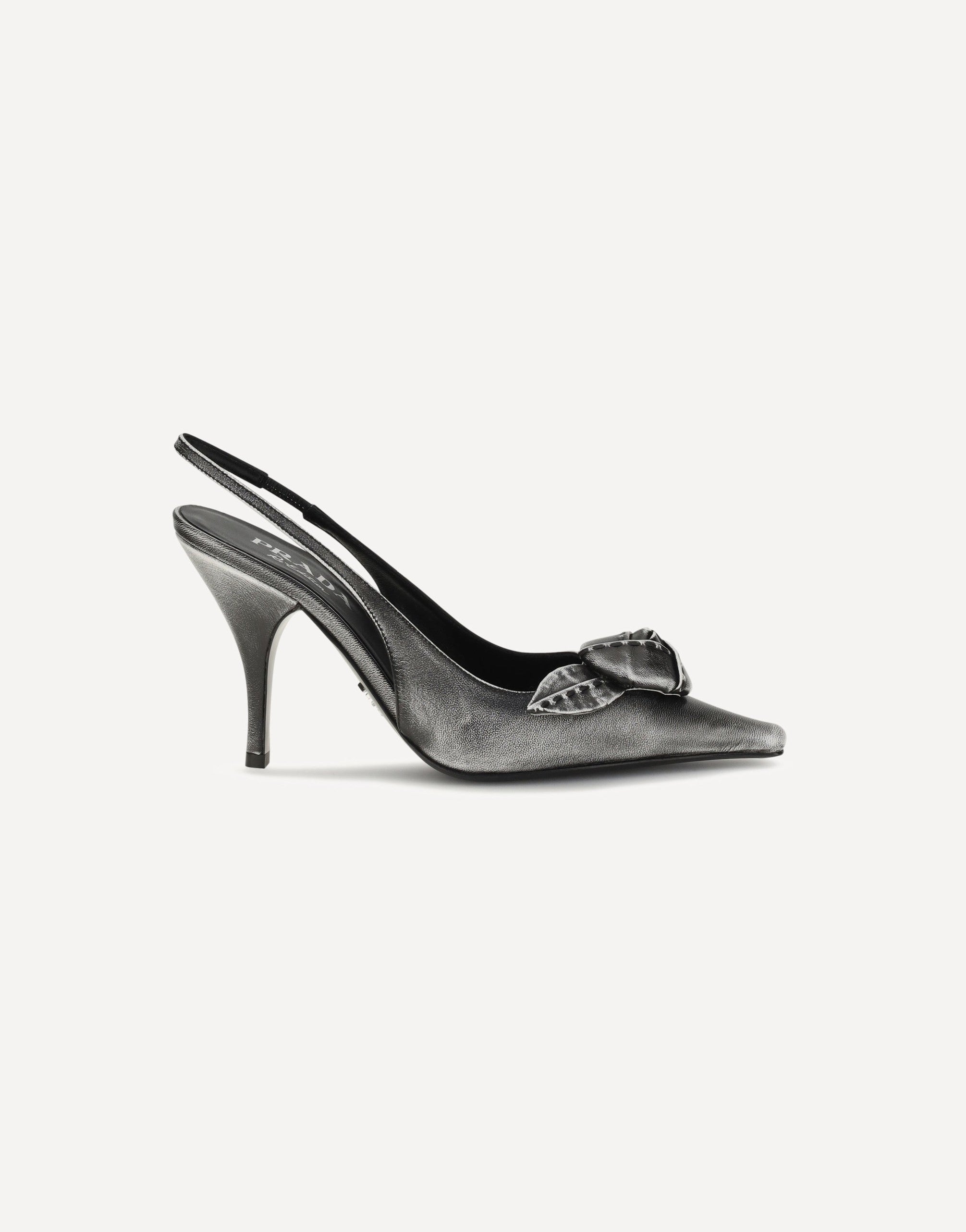 Prada Floral-Detail Leather Slingback Pumps