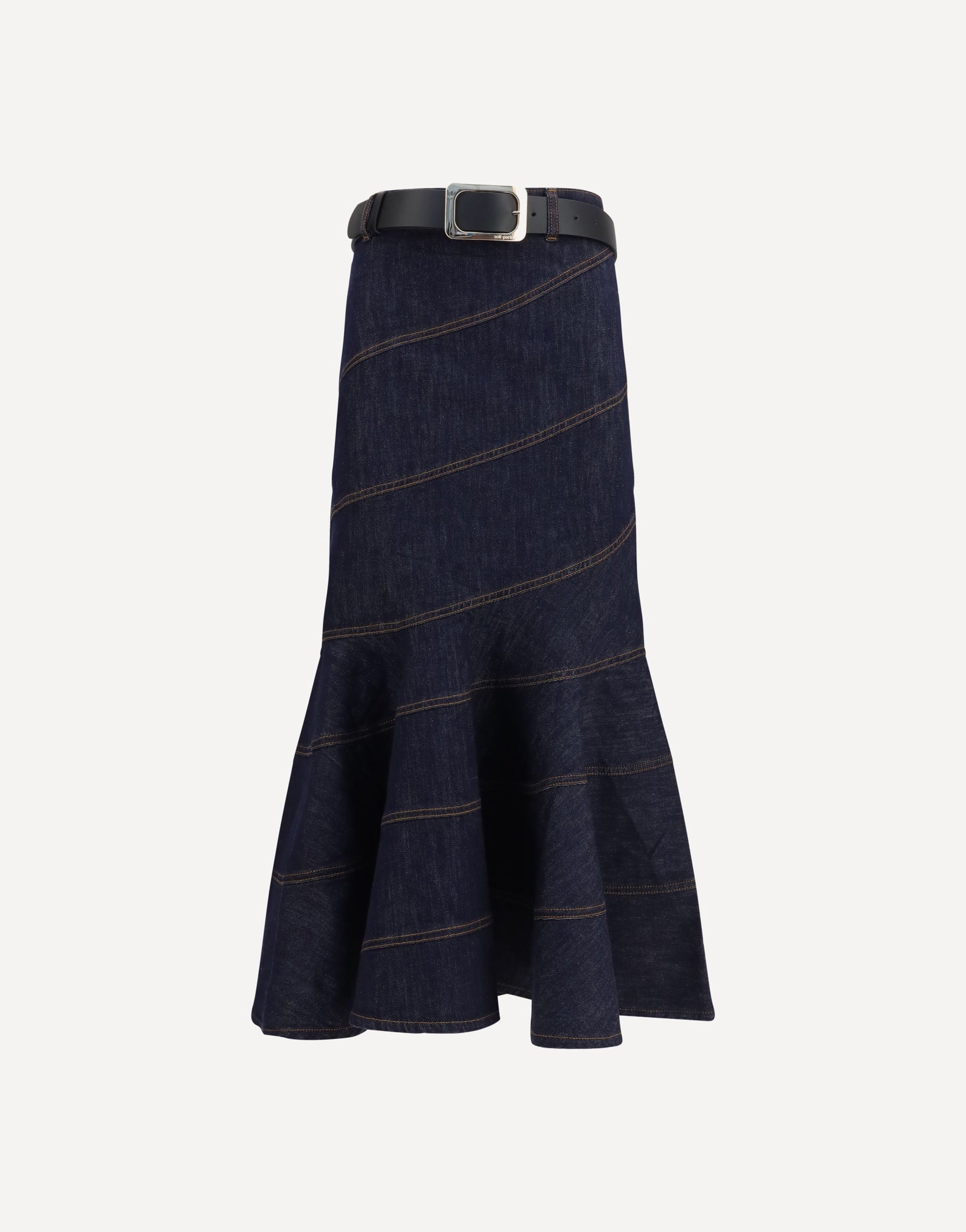 Self-Portrait Denim Midi Skirt With Belt