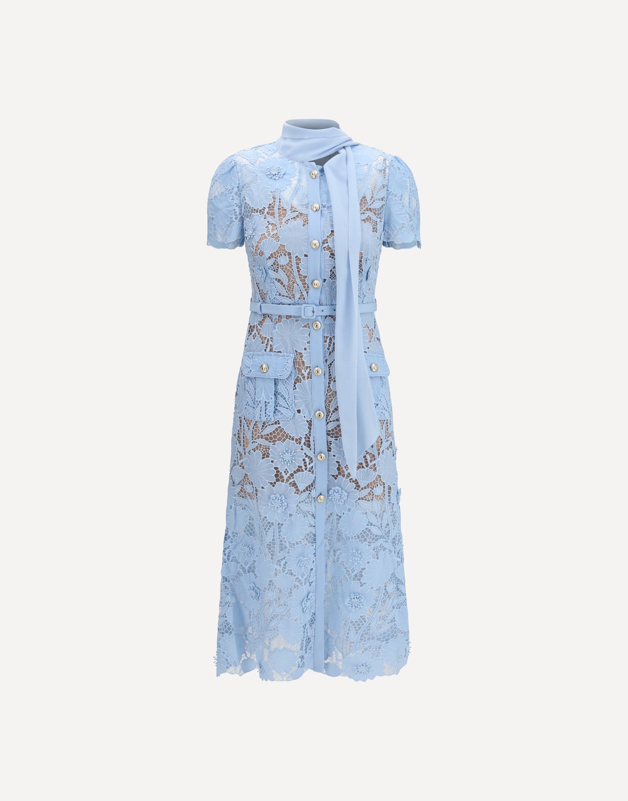 Self-Portrait Midi Lace Dress Bow Collar