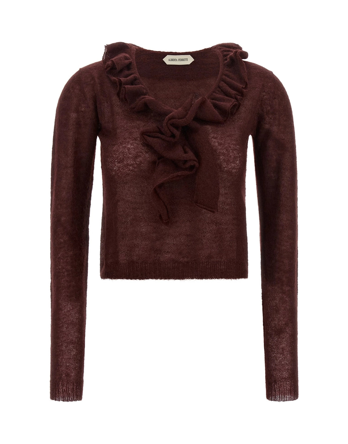 Alberta Ferretti Bordeaux Cropped Ruffled Sweater