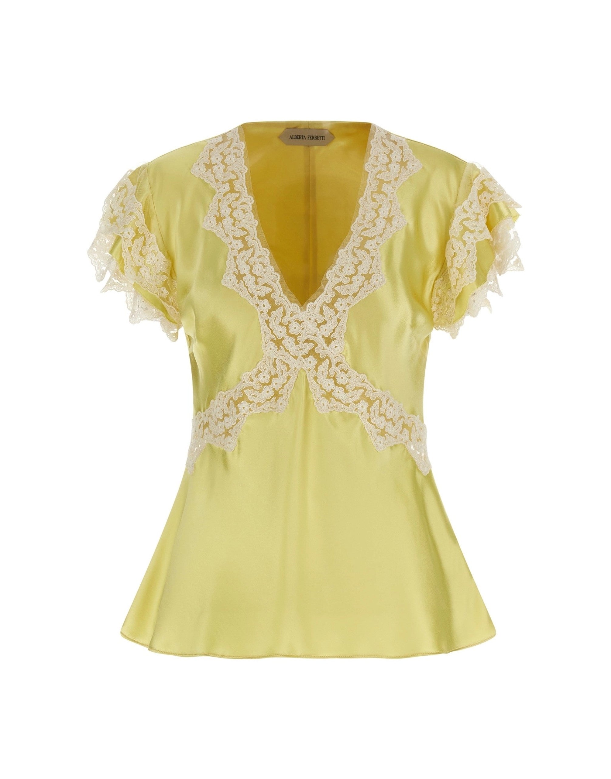 Alberta Ferretti Satin Lace Insert Top