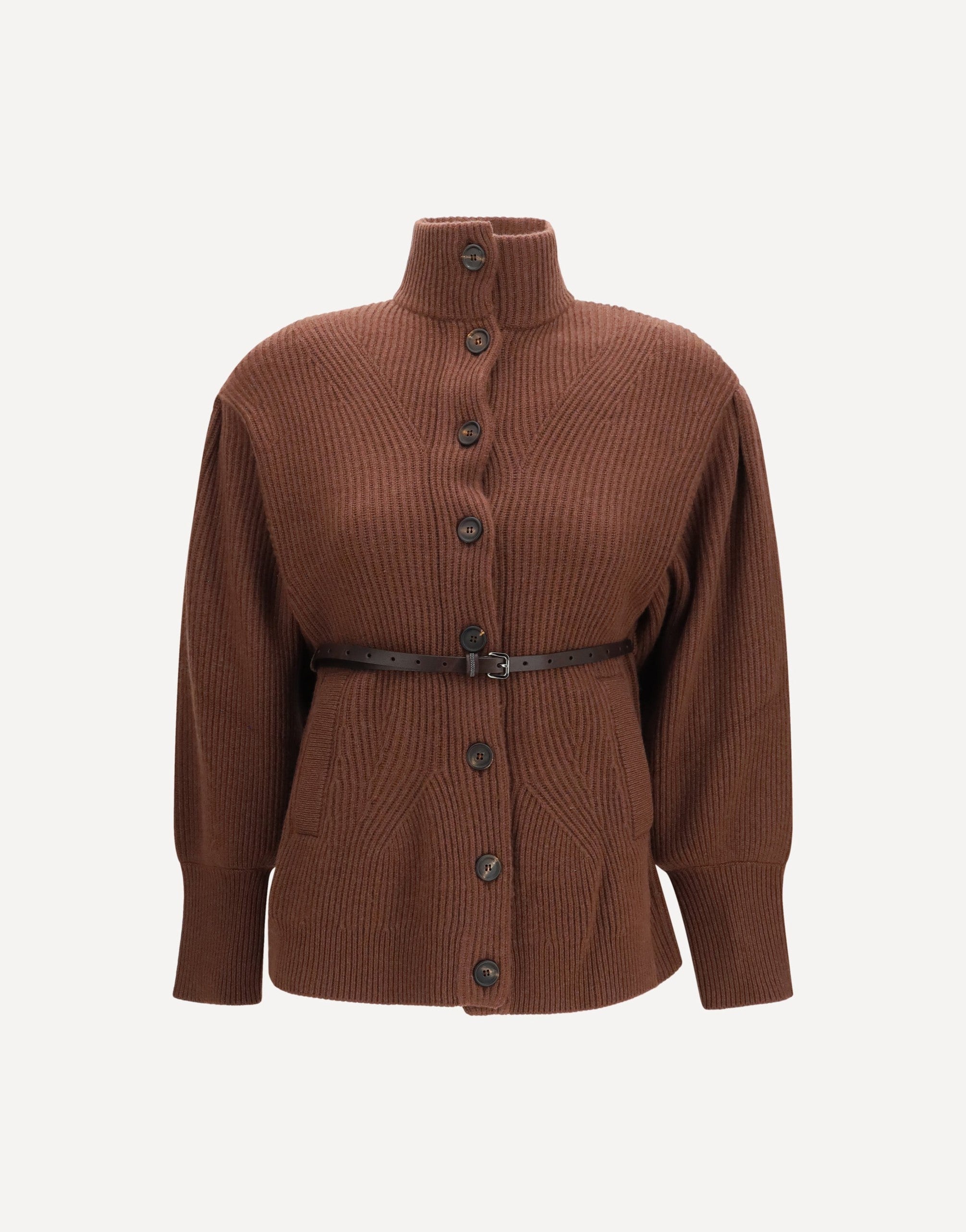 Brunello Cucinelli High Neck Cardigan With Belt