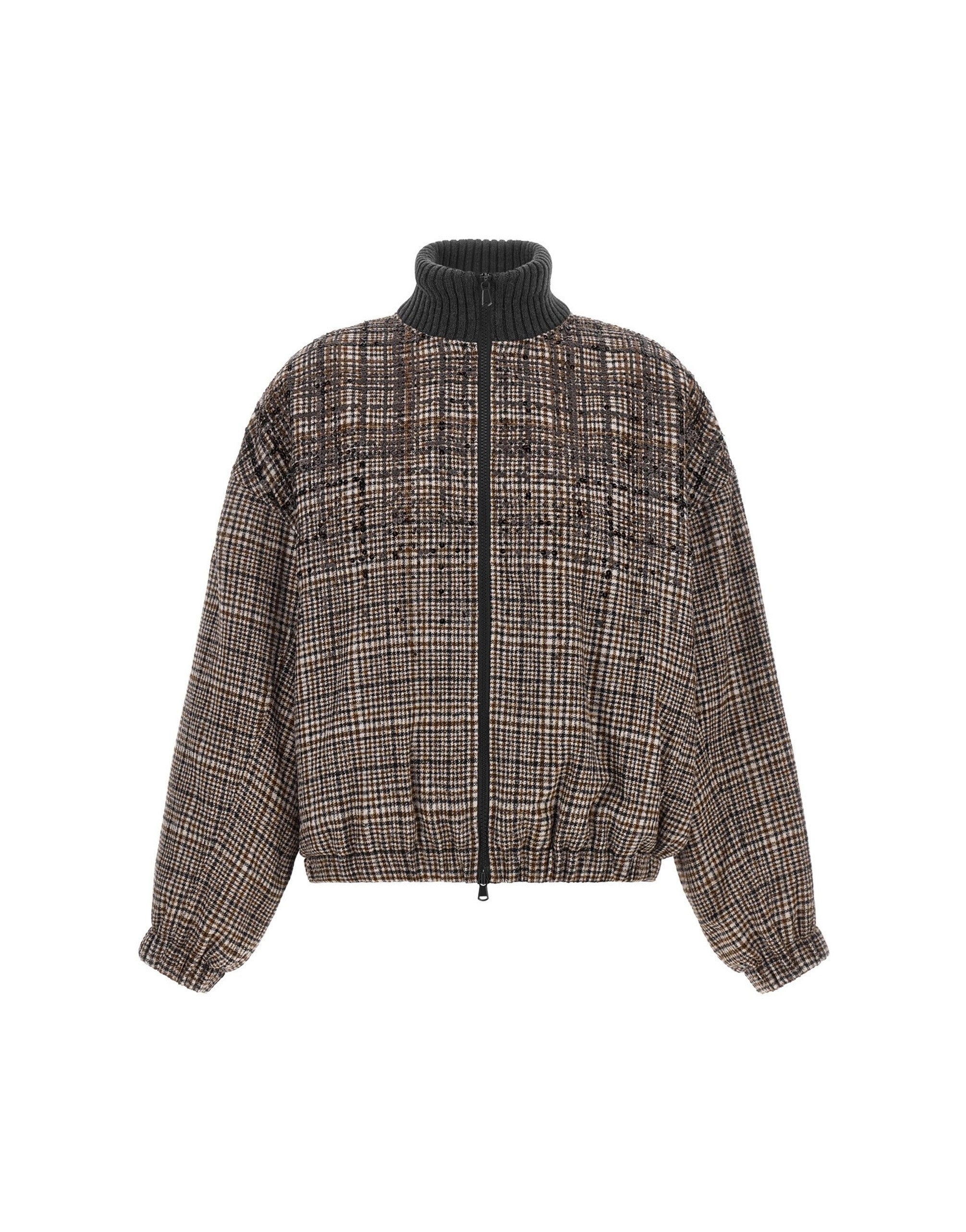 Brunello Cucinelli Sequin Check Bomber Jacket