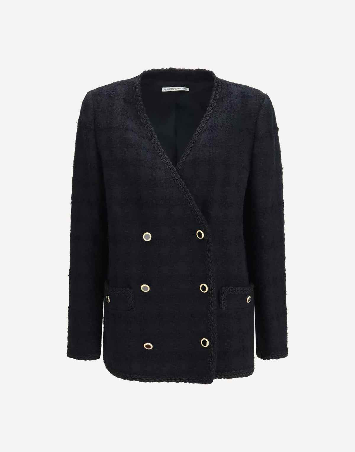 Alessandra Rich Double-Breasted Checked Bouclé Tweed Jacket