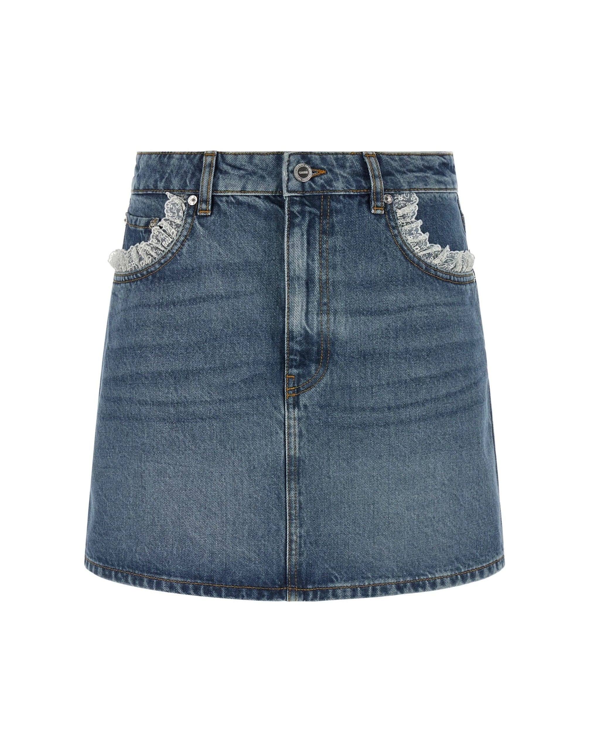 Ganni Denim And Lace Mini Skirt