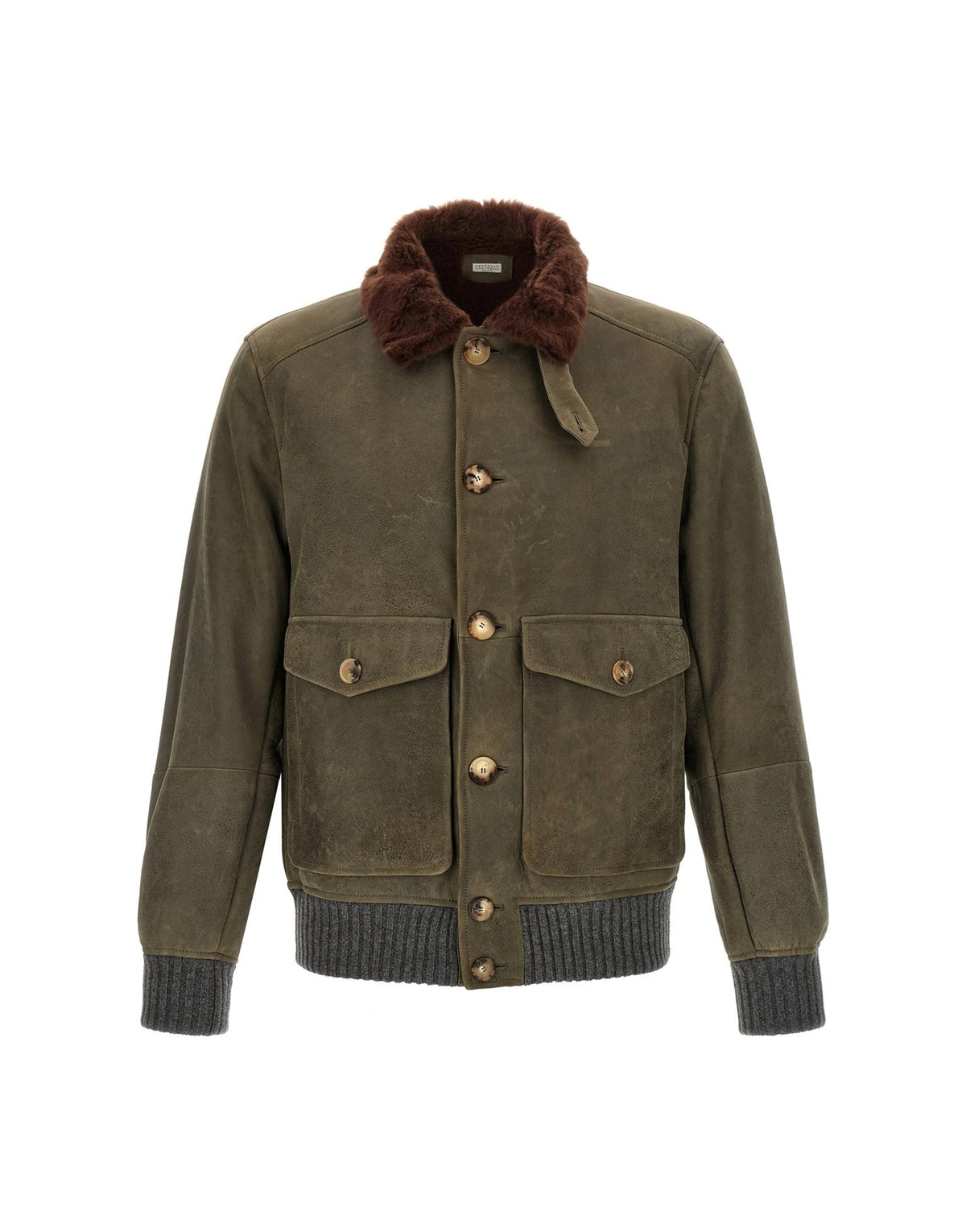 Brunello Cucinelli Waxed Shearling Bomber Jacket