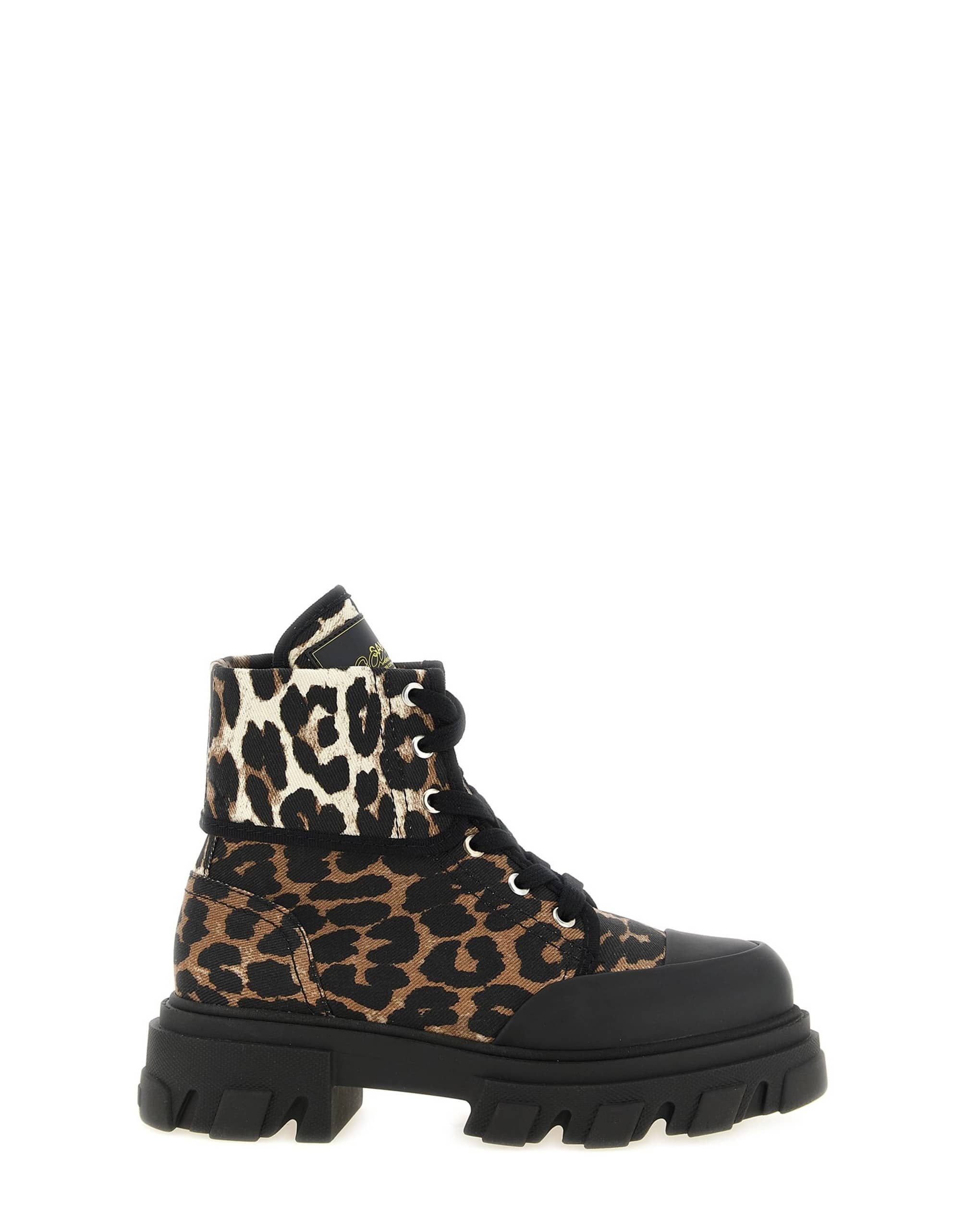 Ganni Leopard Print Denim Ankle Boots