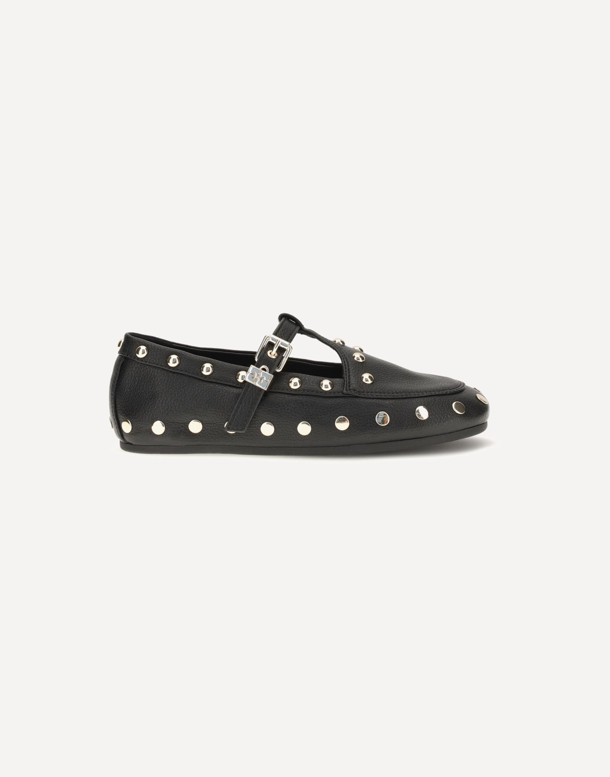 Ganni Studded Pebbled Leather Ballerinas