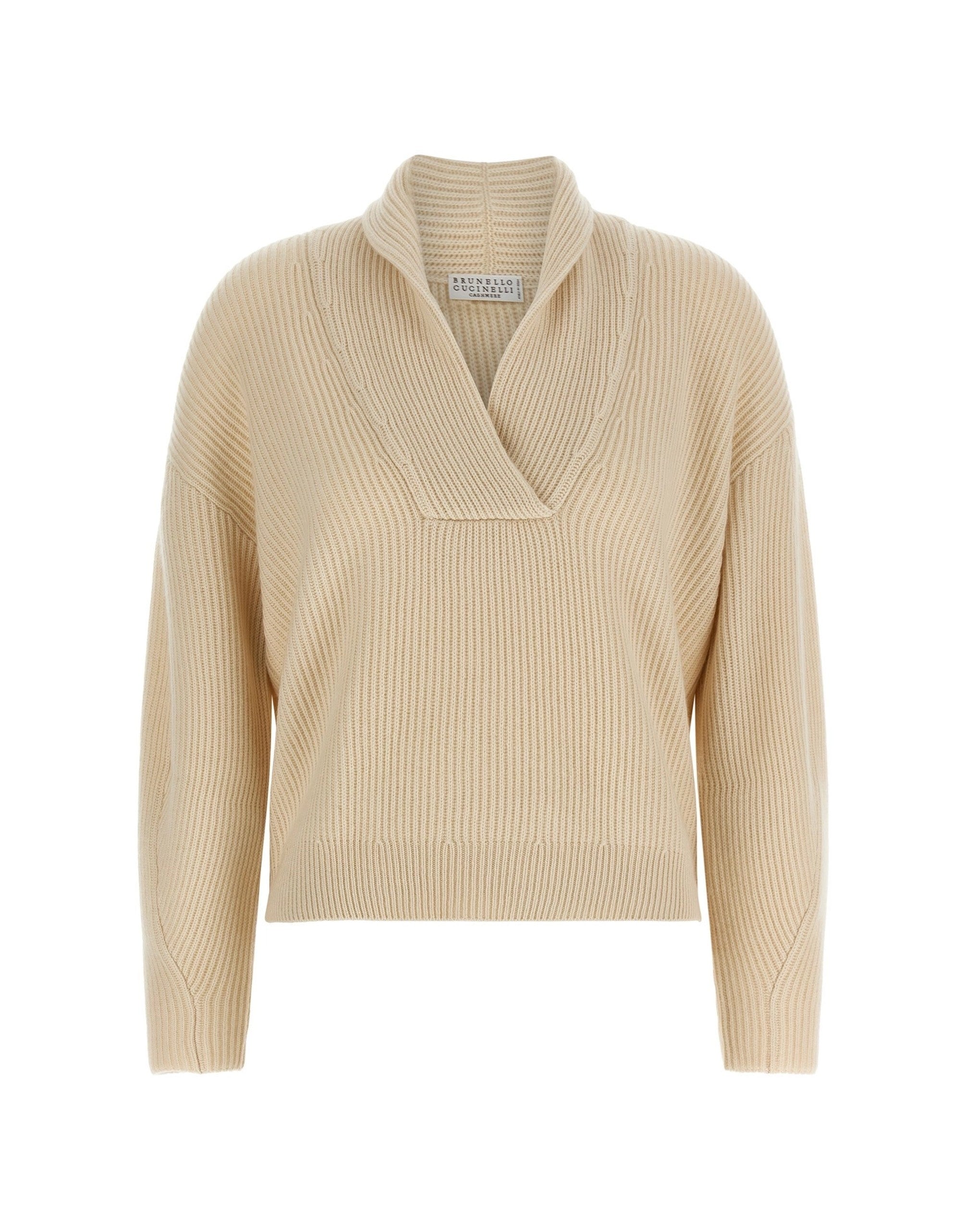 Brunello Cucinelli Shawl Neck Ribbed Sweater