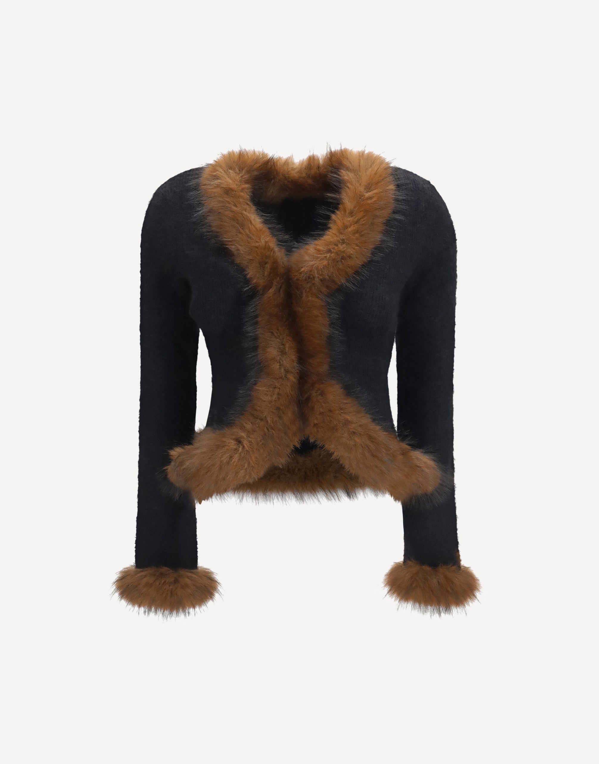 Self-Portrait Knit Faux Fur Cardigan