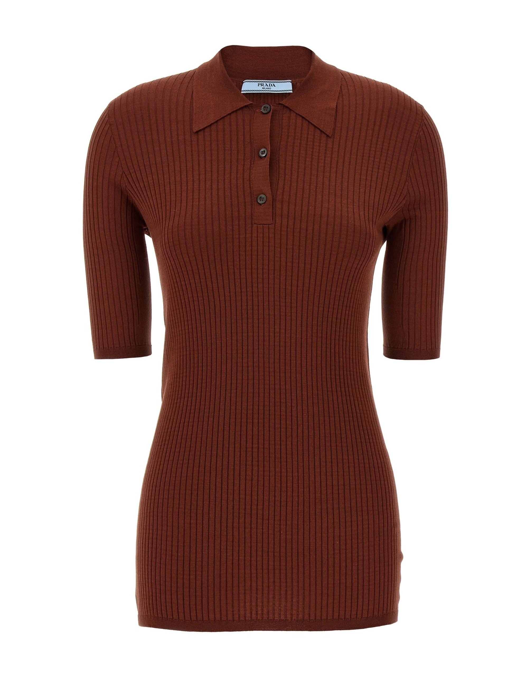 Prada Brown Ribbed Polo Shirt