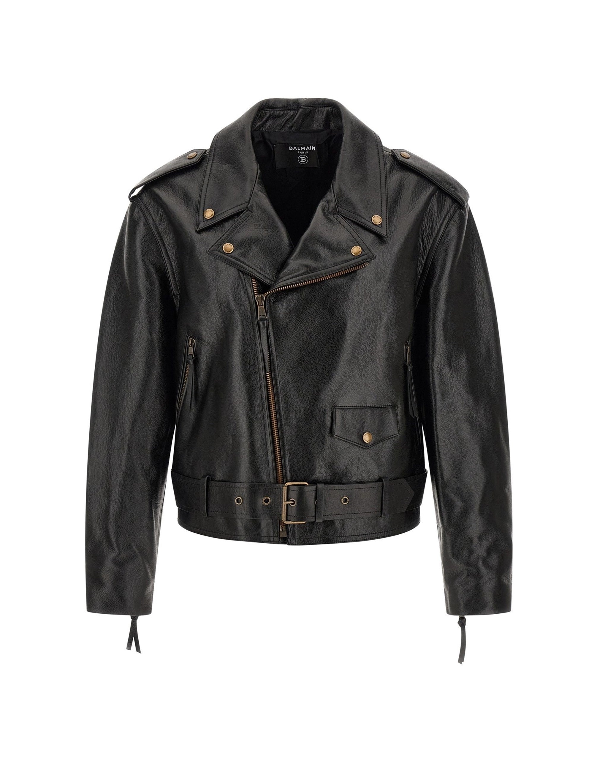 Balmain Black Textured Biker Jacket