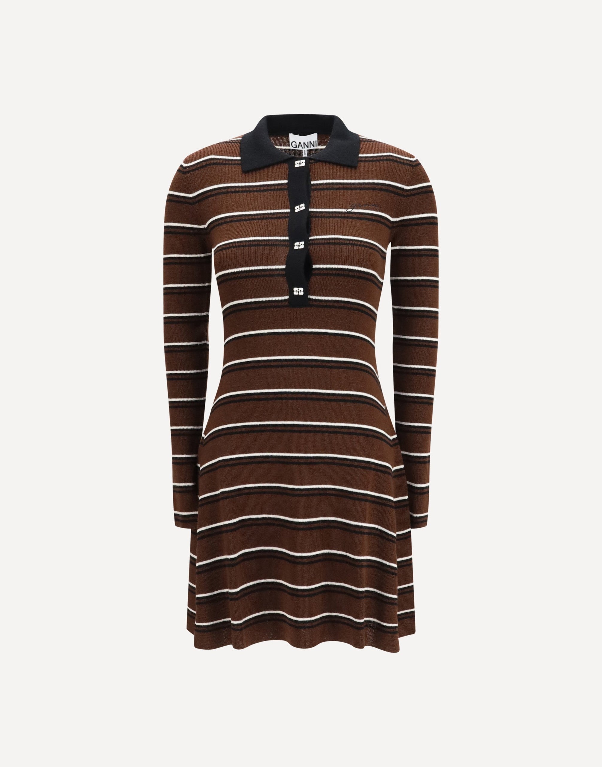 Ganni Striped Wool Polo Dress