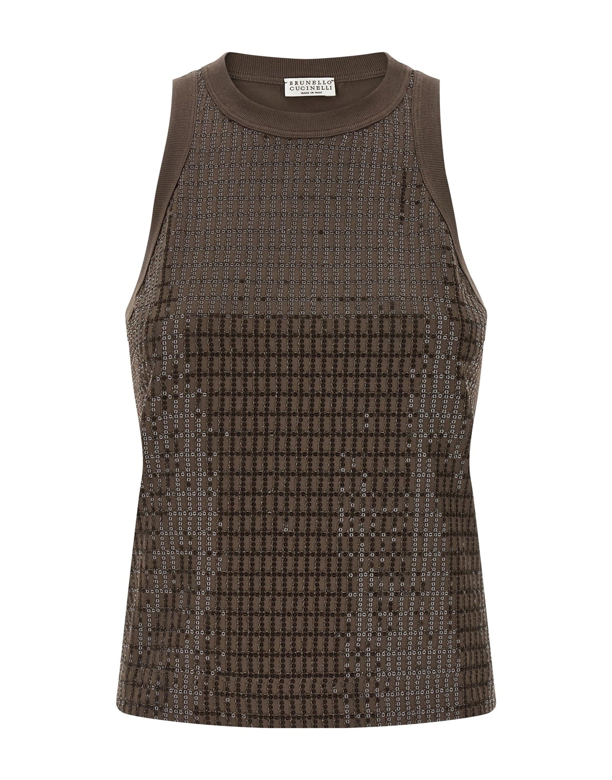 Brunello Cucinelli Dazzling Check Embroidery Top