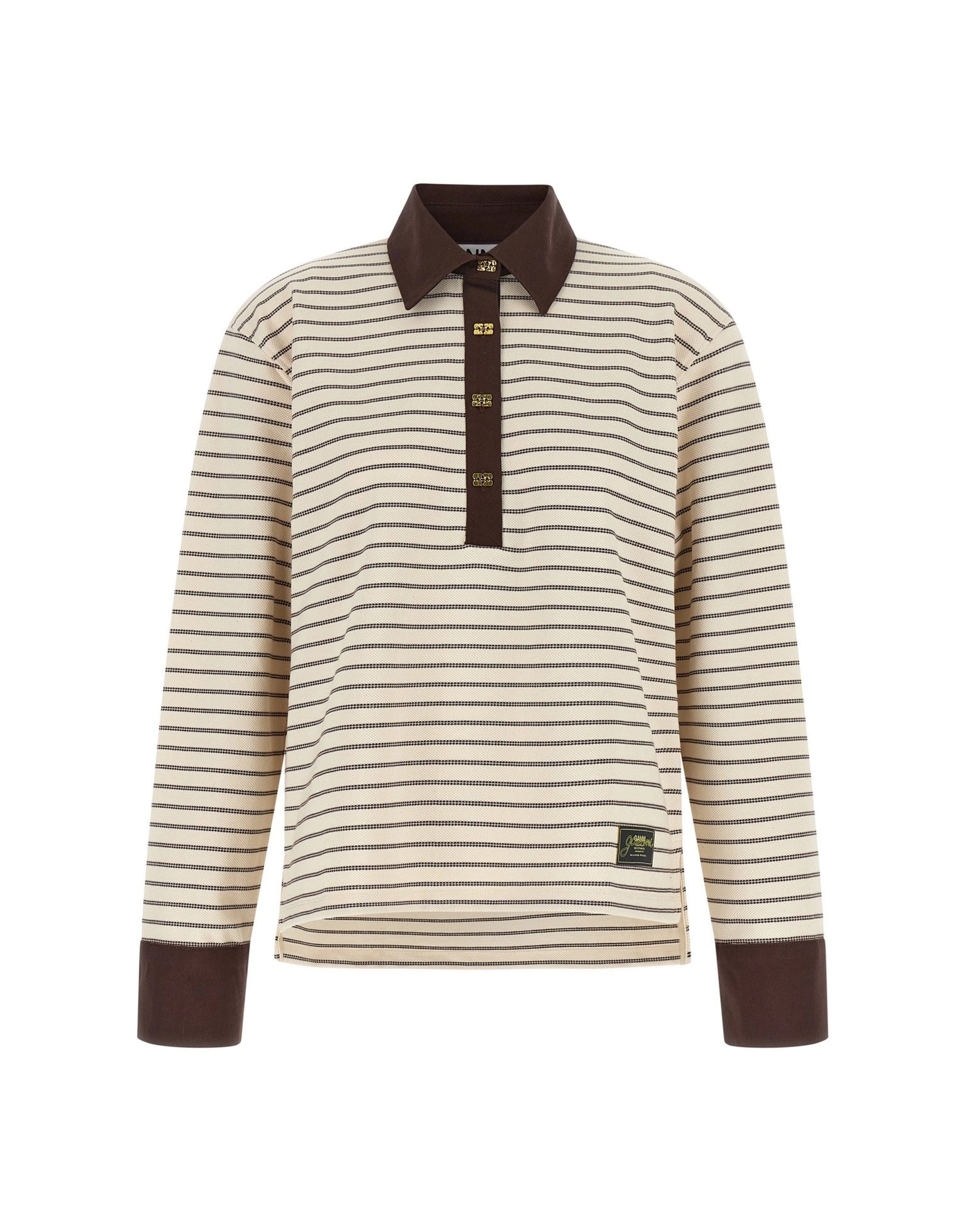 Ganni Striped Cotton Polo Shirt