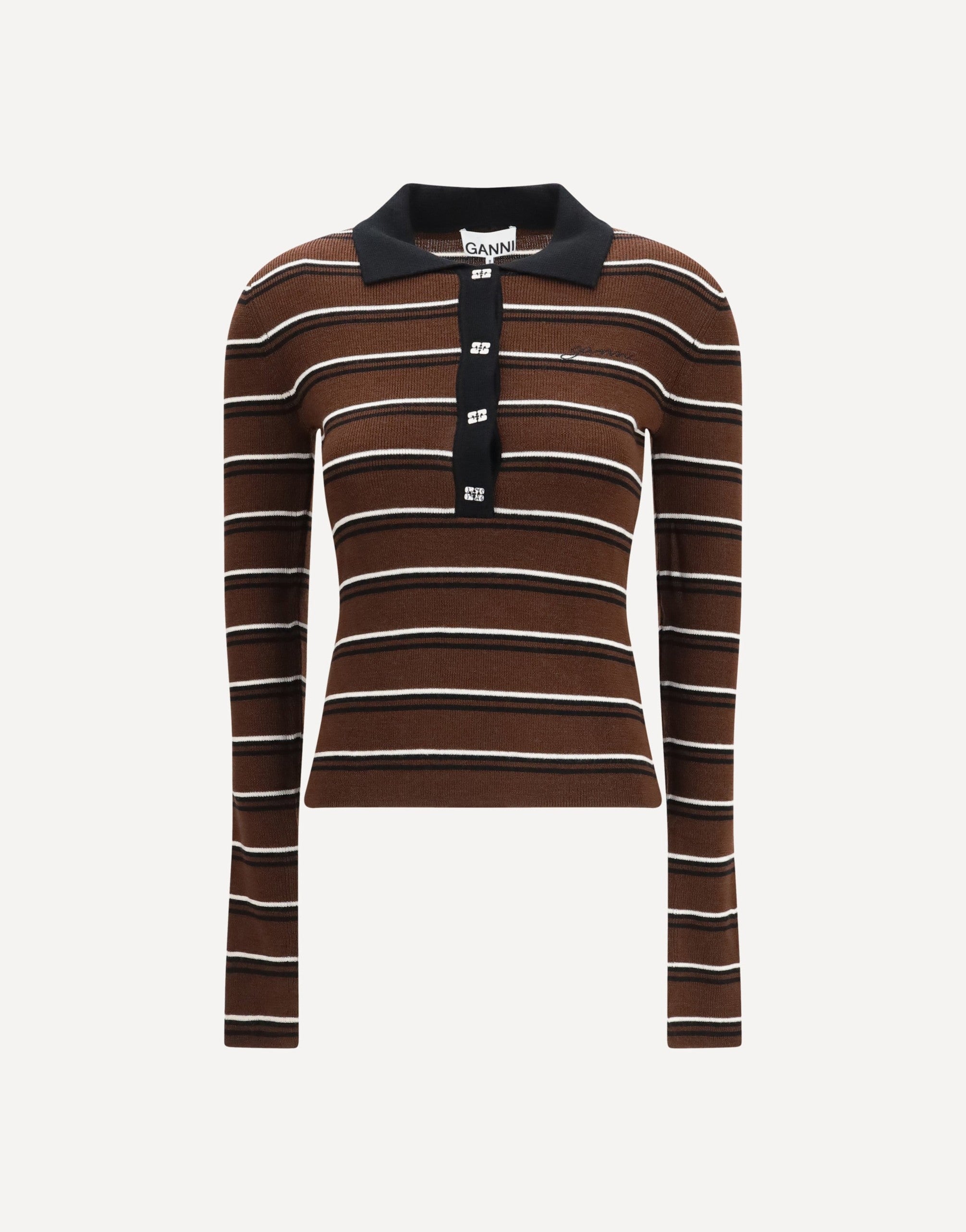 Ganni Gestreept merino poloshirt