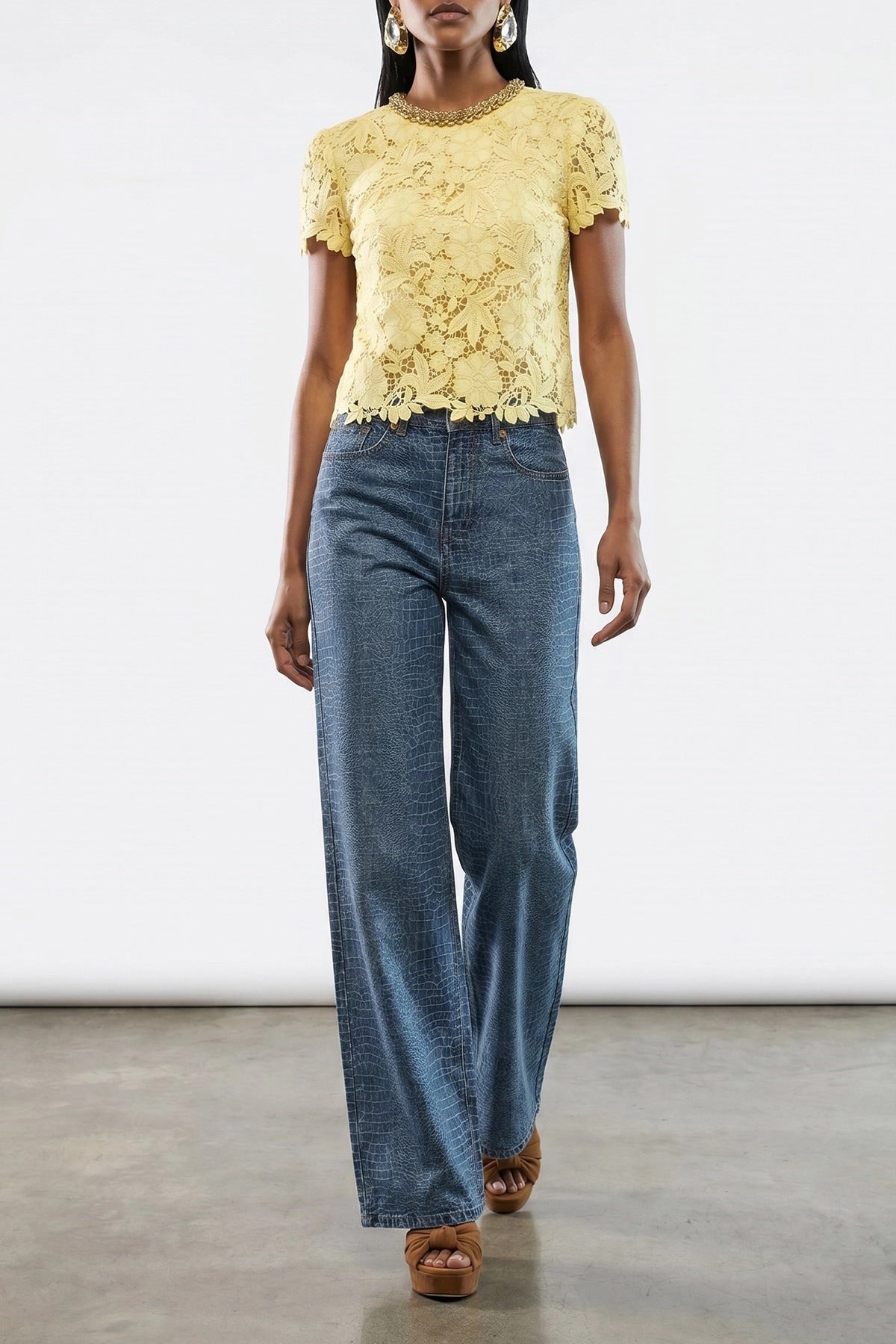 Self-Portrait Rhinestone Croc Effect Jeans
