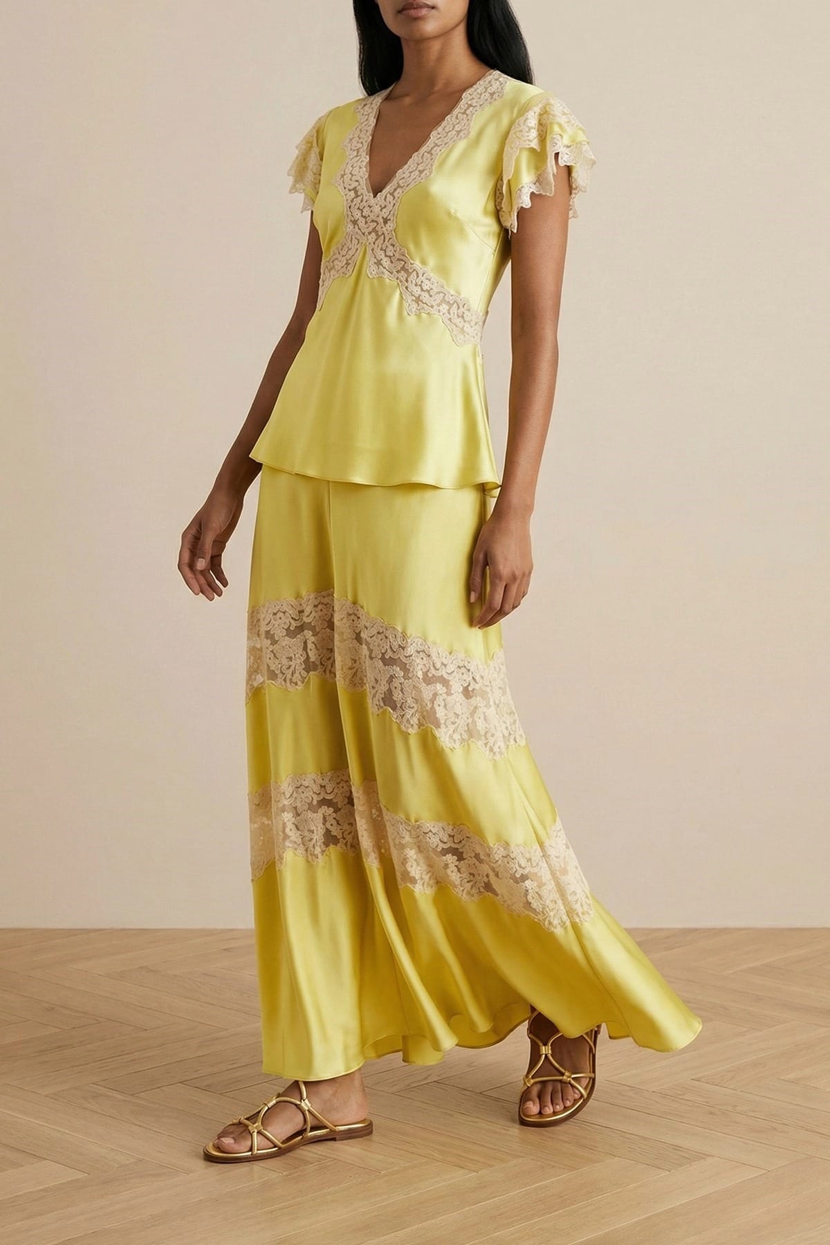 Alberta Ferretti Satin Lace Insert Top - alternate view