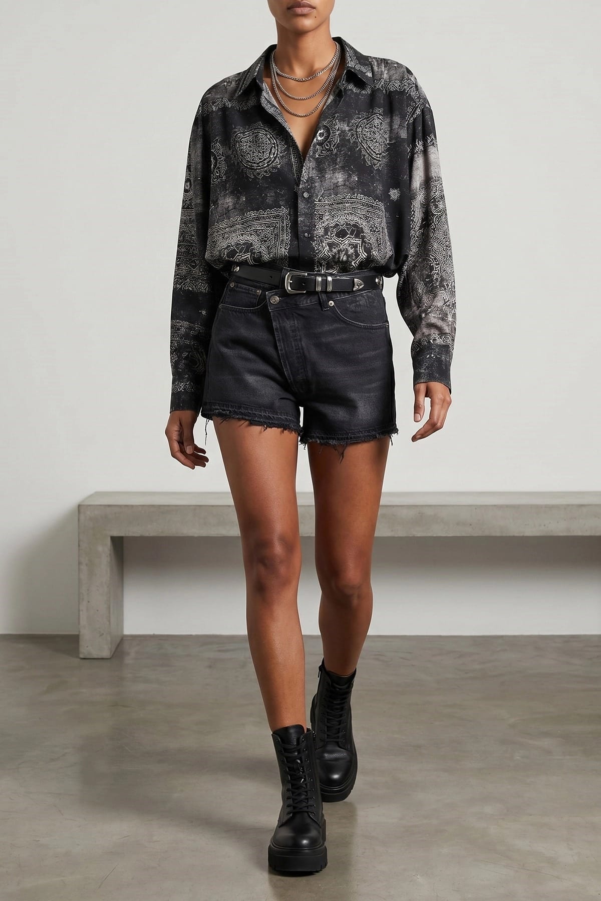 R13 Cross Over Denim Shorts - alternate view