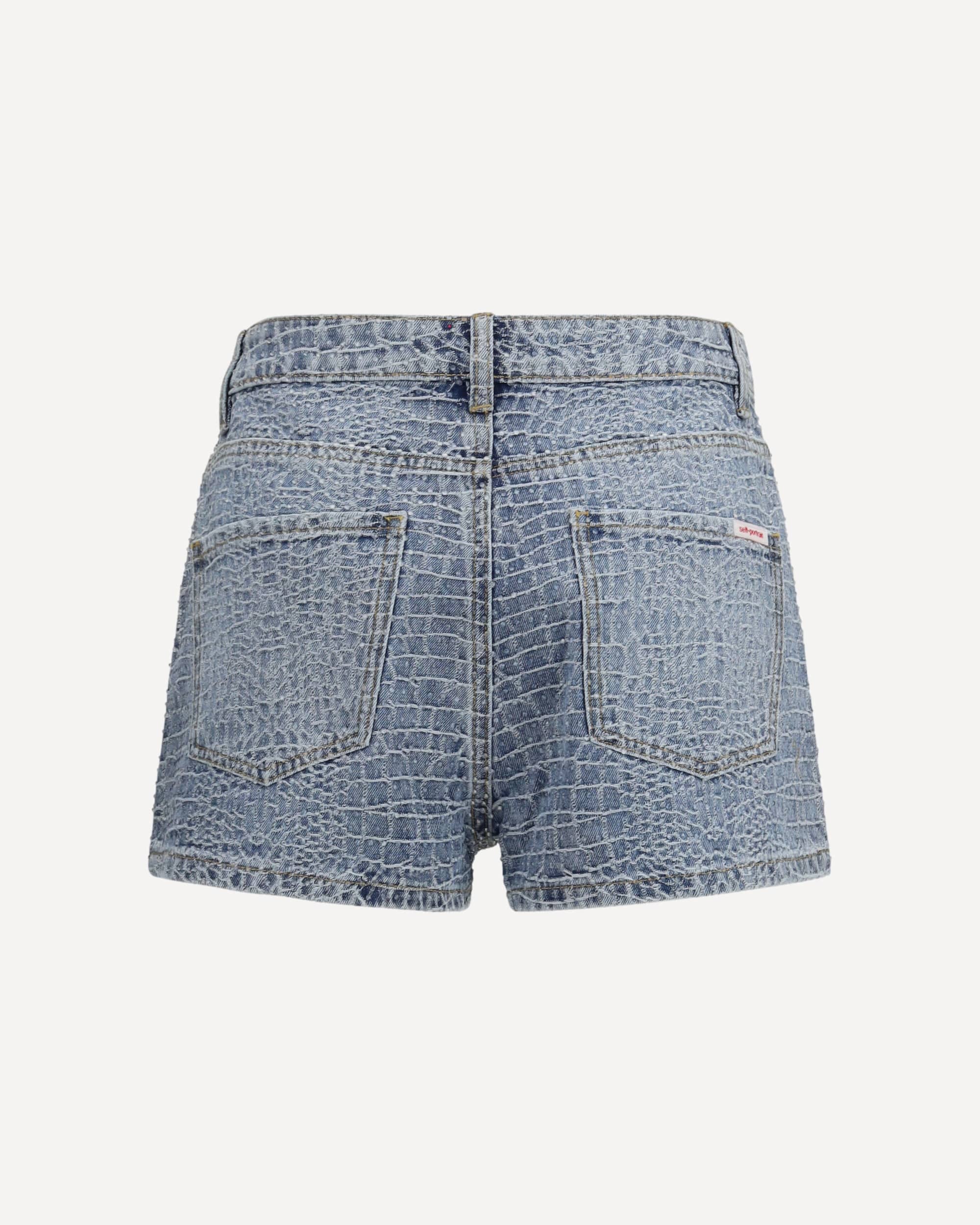 Denim-Shorts mit Krokodileffekt und Strass - alternate view