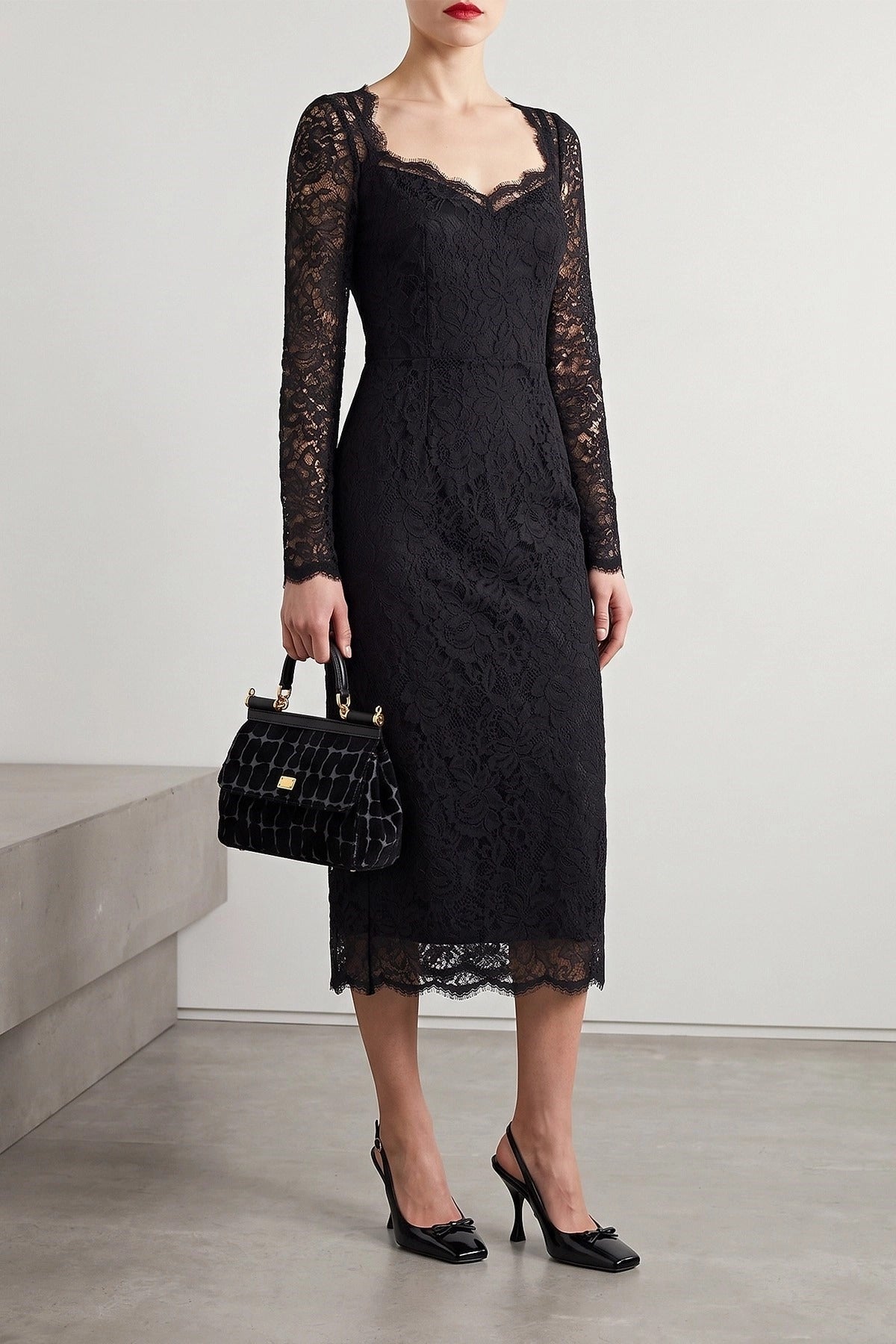 Dolce & Gabbana Black Lace Midi Dress | Sendegaro JP