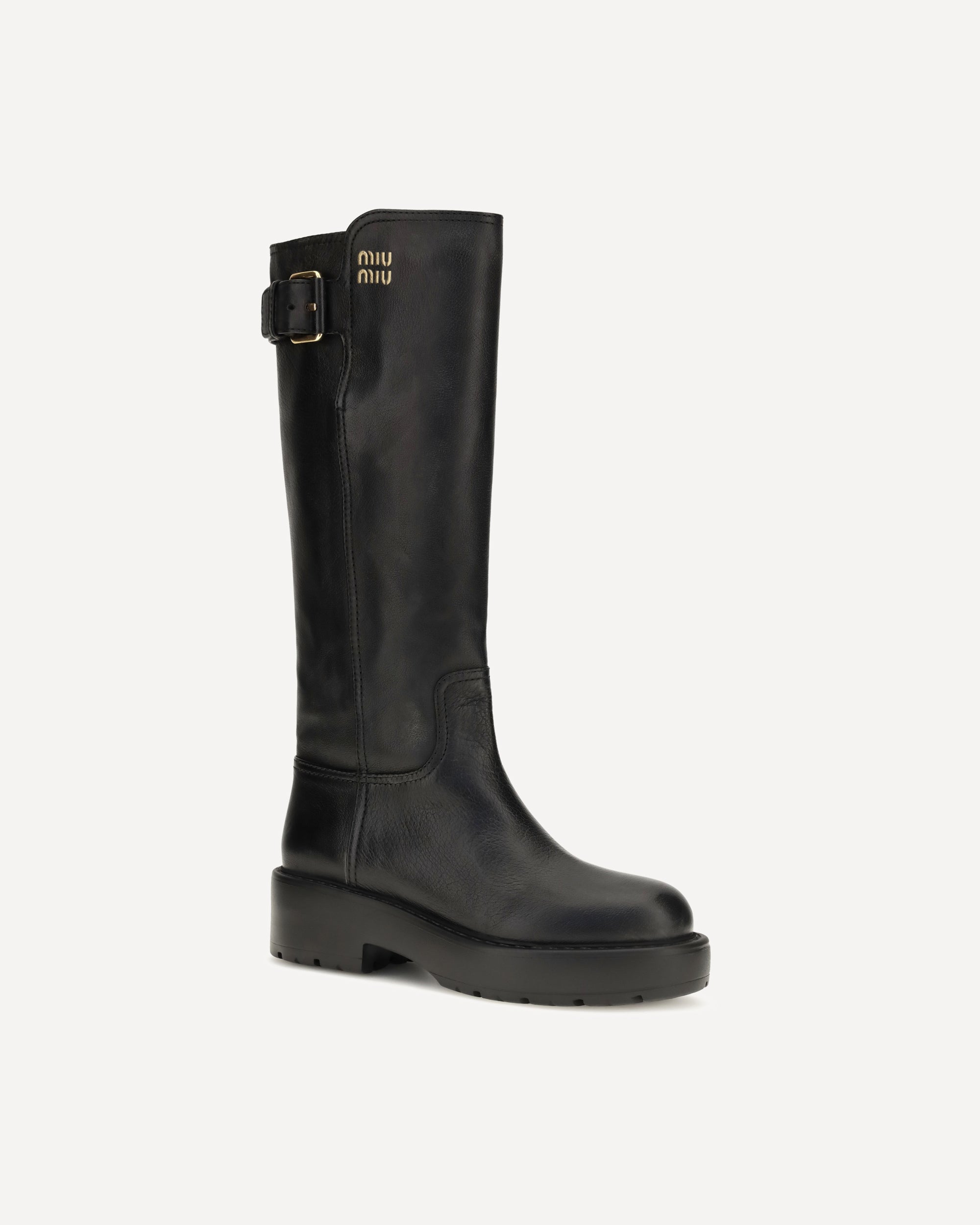 Miu Miu Leder-Kniehohe Stiefel mit Schnallendetail