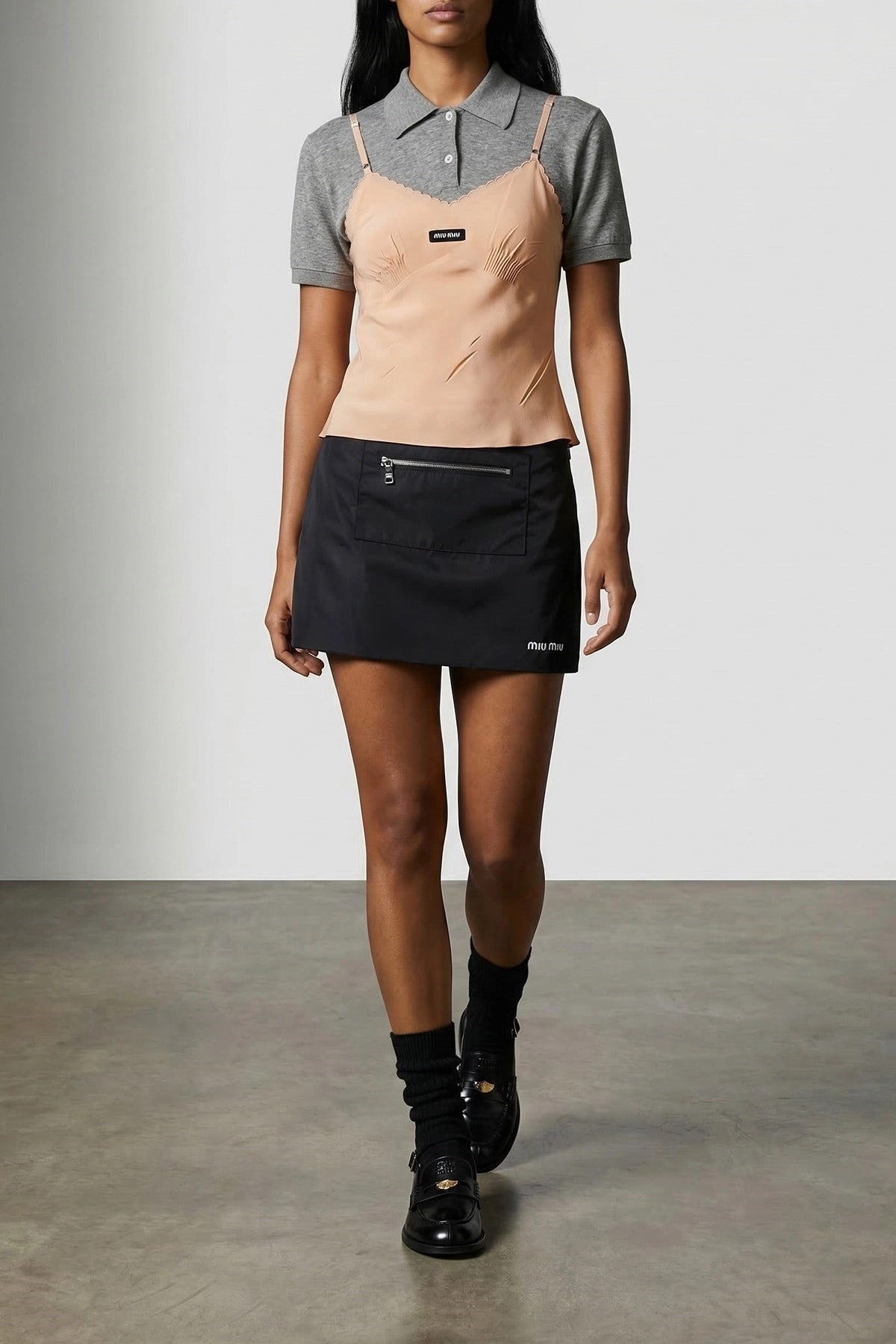 Miu Miu Silk Hybrid Polo Top - alternate view