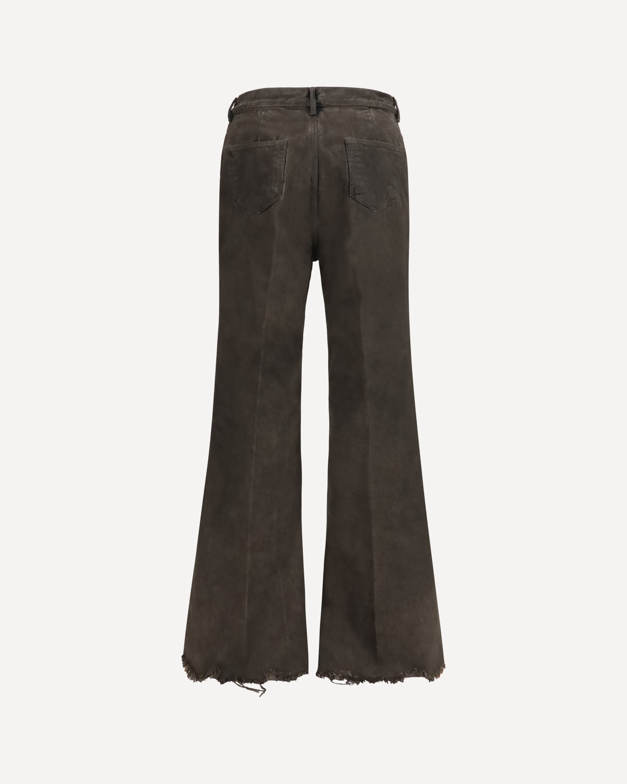 Rick Owens Flared Frayed Hem Cotton Jeans