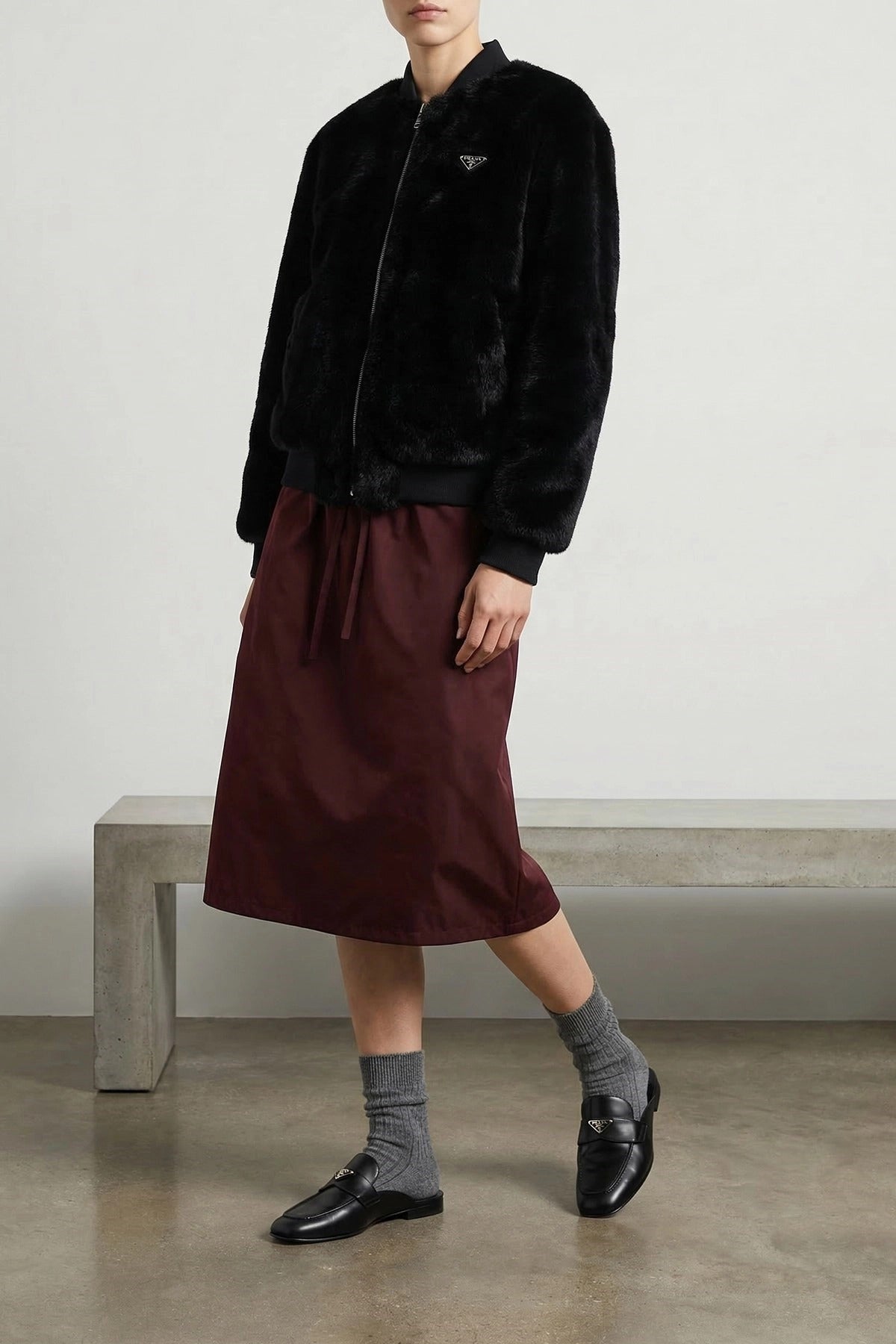Prada Eco-Fur Re-Nylon Reversible Bomber Jacket - alternate view