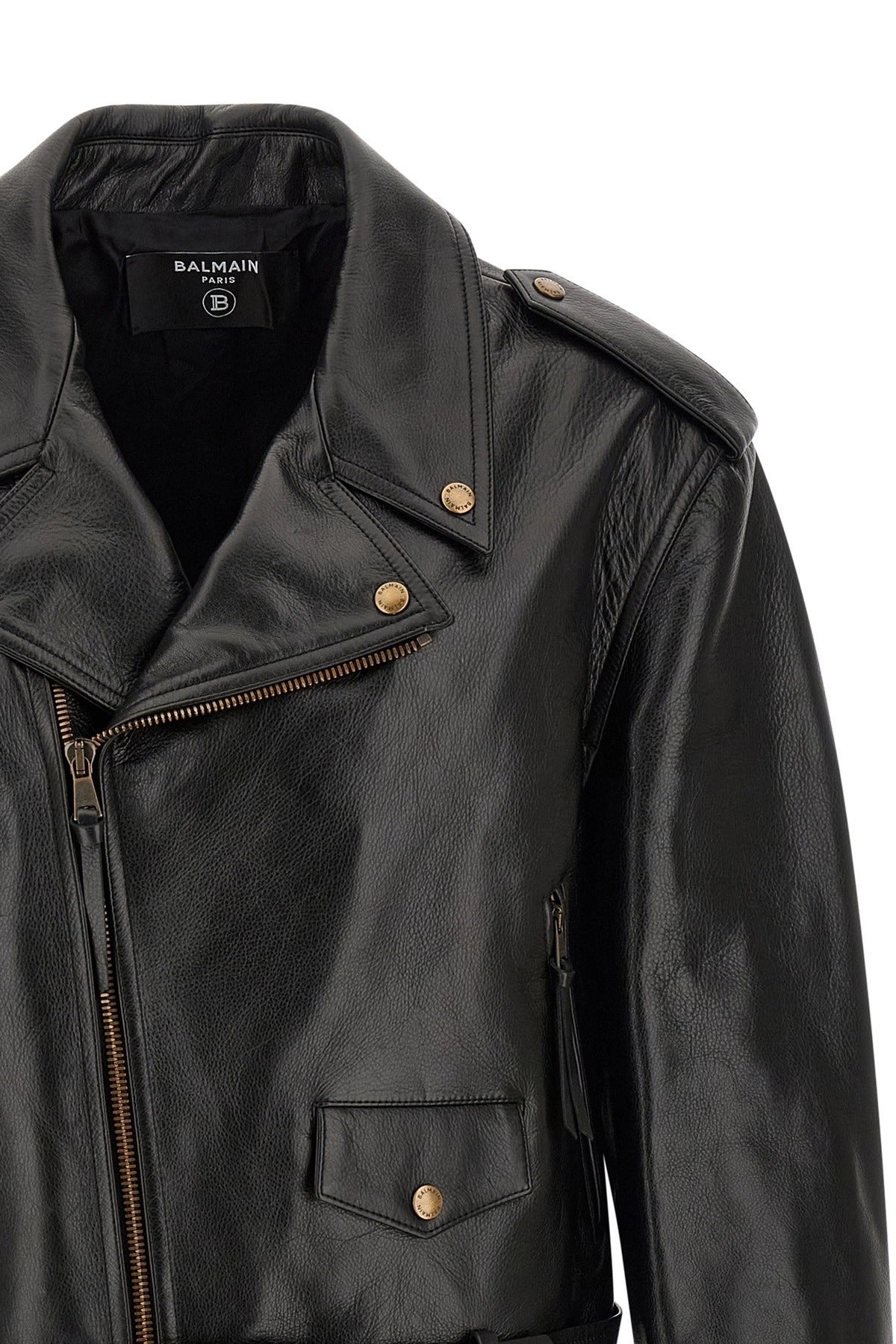 Balmain Black Textured Biker Jacket