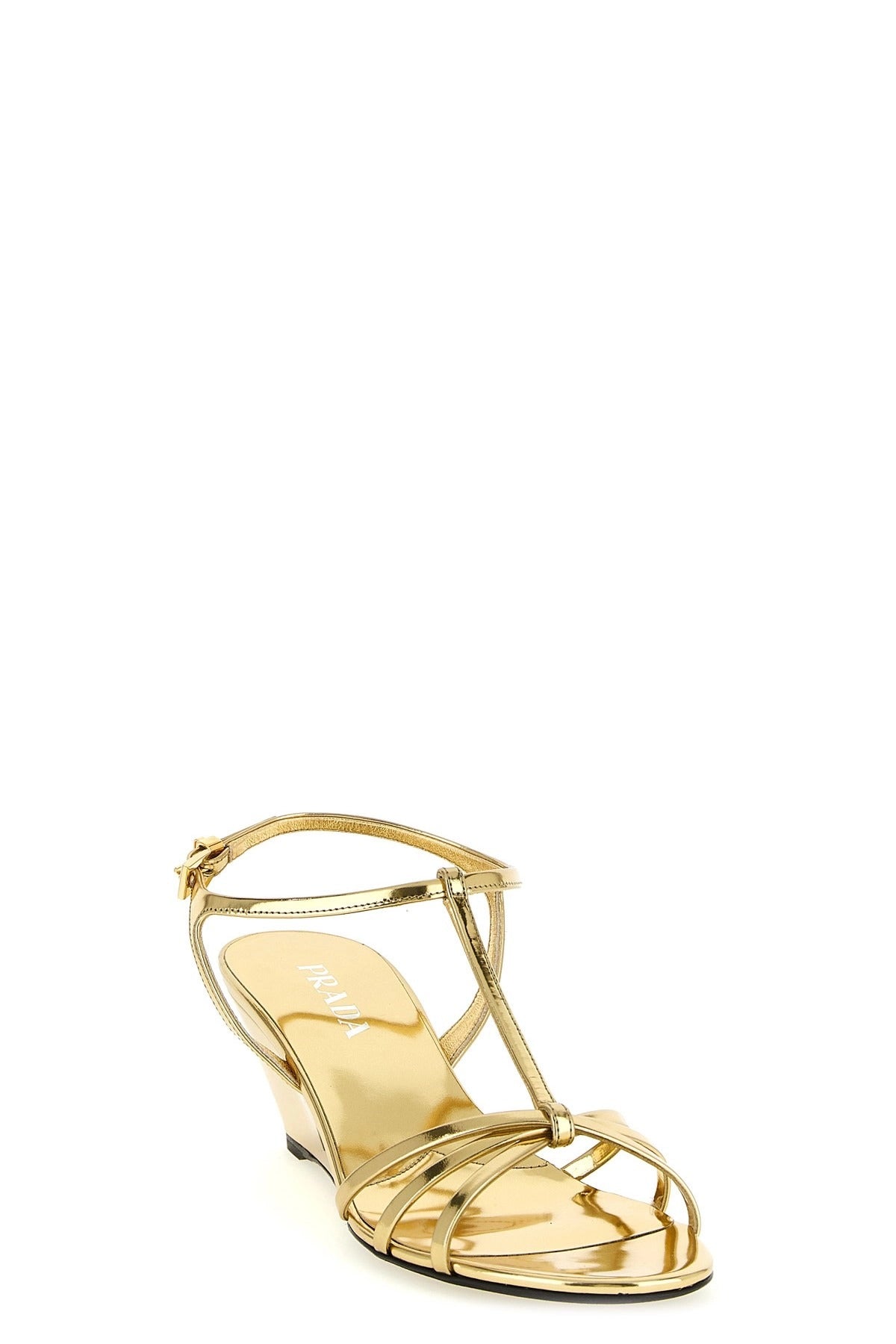 Prada Laminated Leather Wedge Sandals | Sendegaro AE