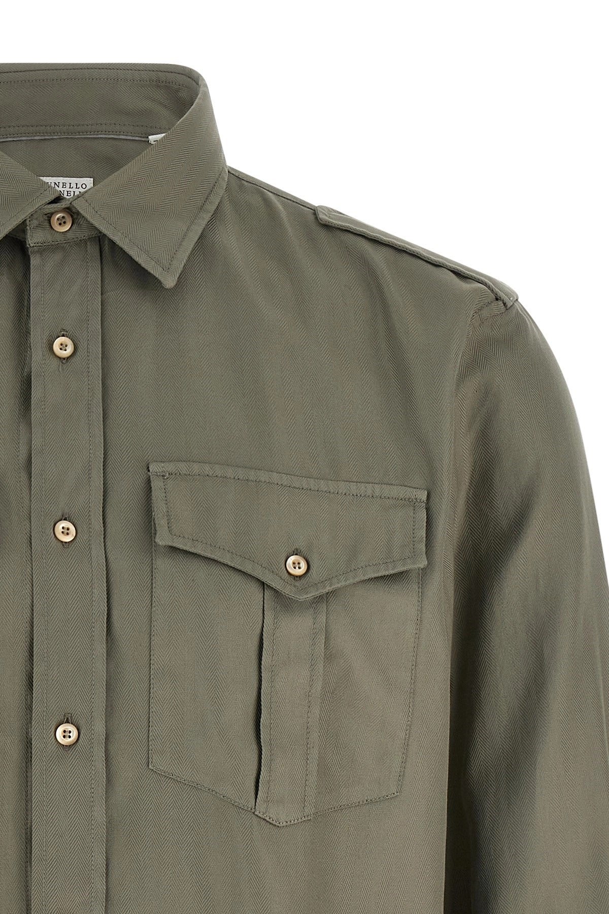 Brunello Cucinelli Green Cotton Chevron Shirt
