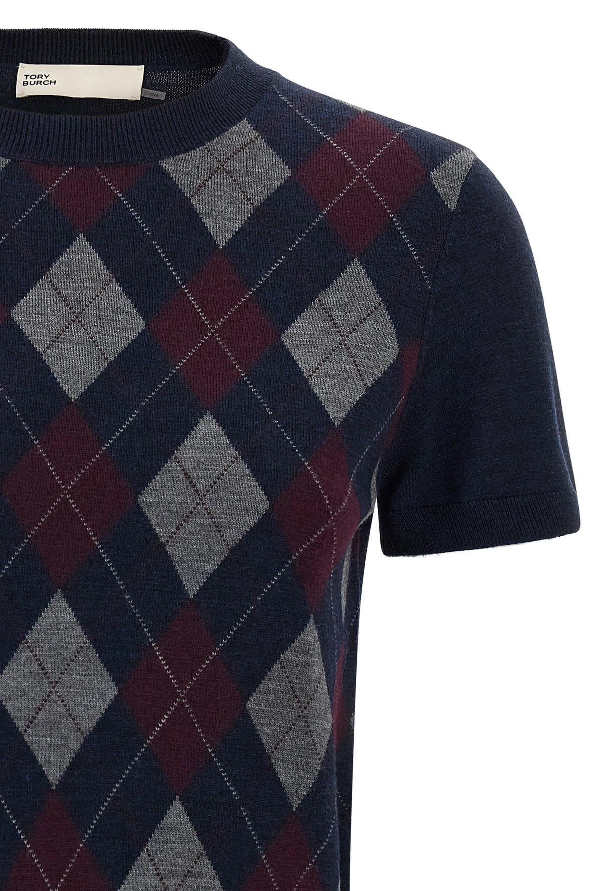 Tory Burch Argyle Short-Sleeve Sweater | Sendegaro
