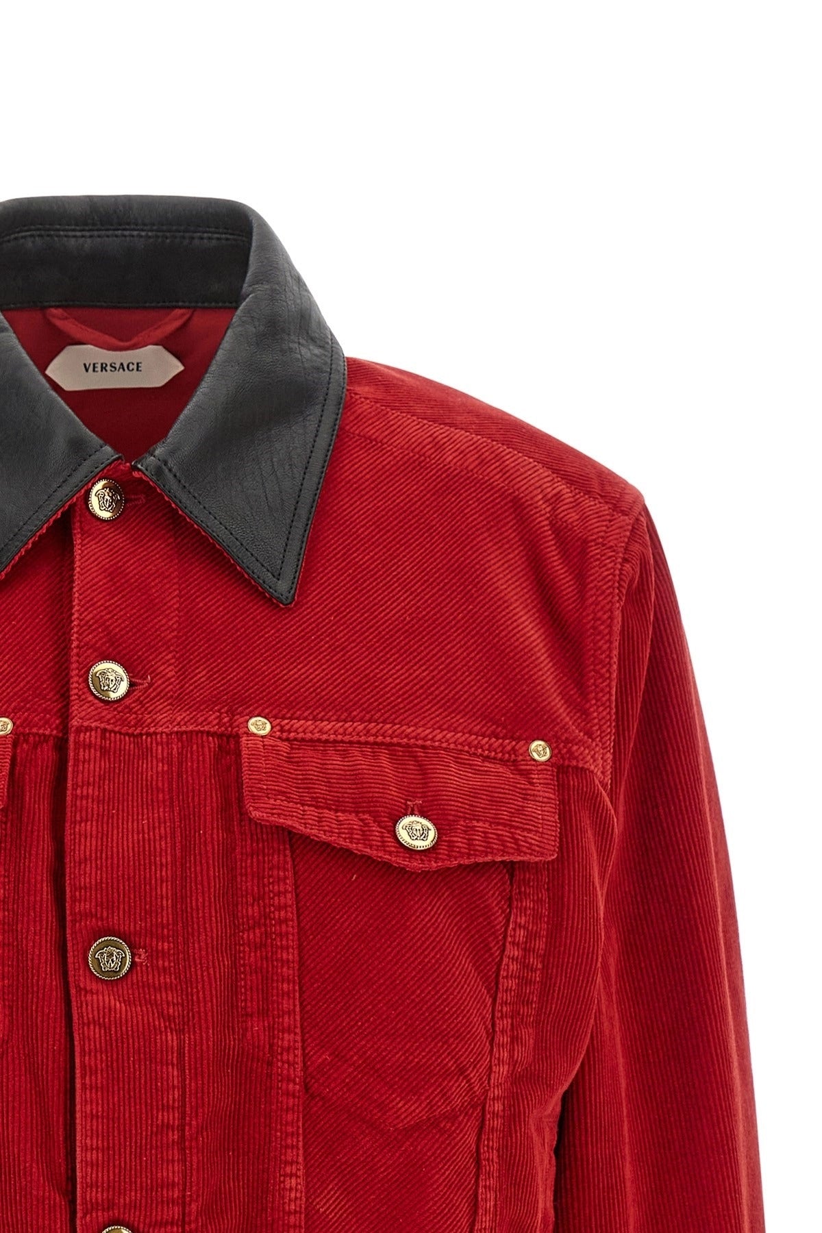 Versace Red Corduroy Leather Collar Jacket