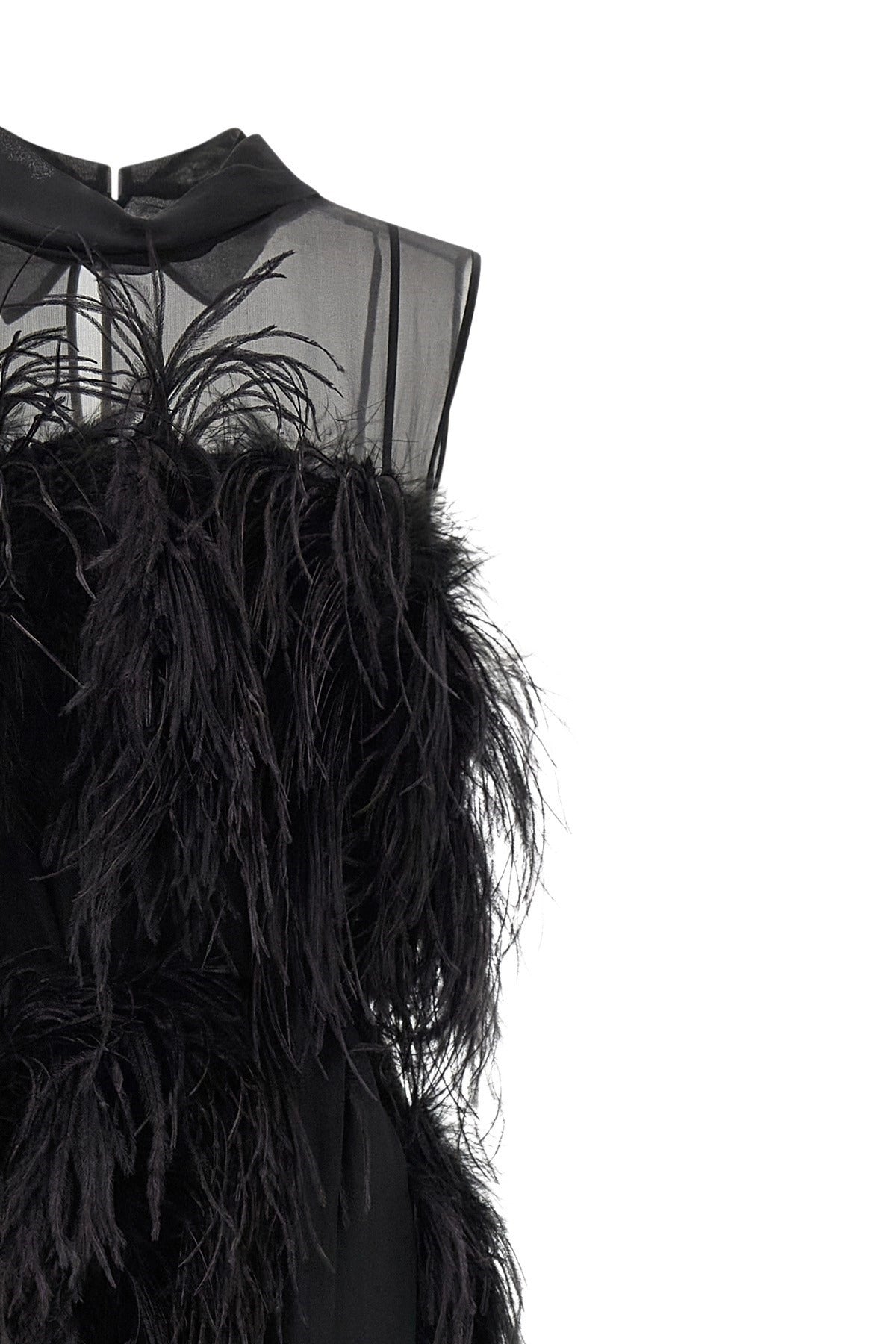 Alberta Ferretti Black Silk Chiffon Feather Dress