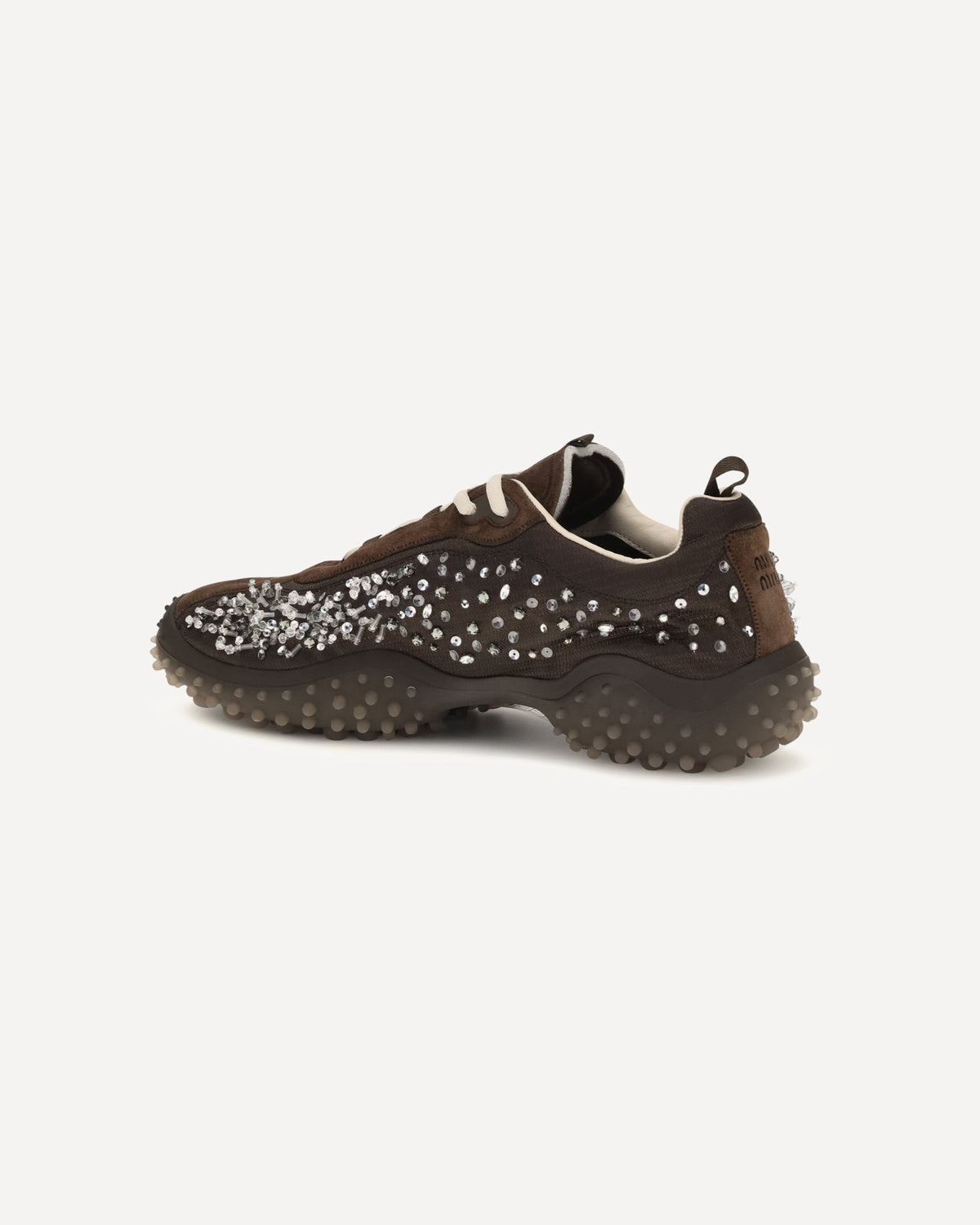 Miu Miu Suede Technical Fabric Sneakers With Crystals