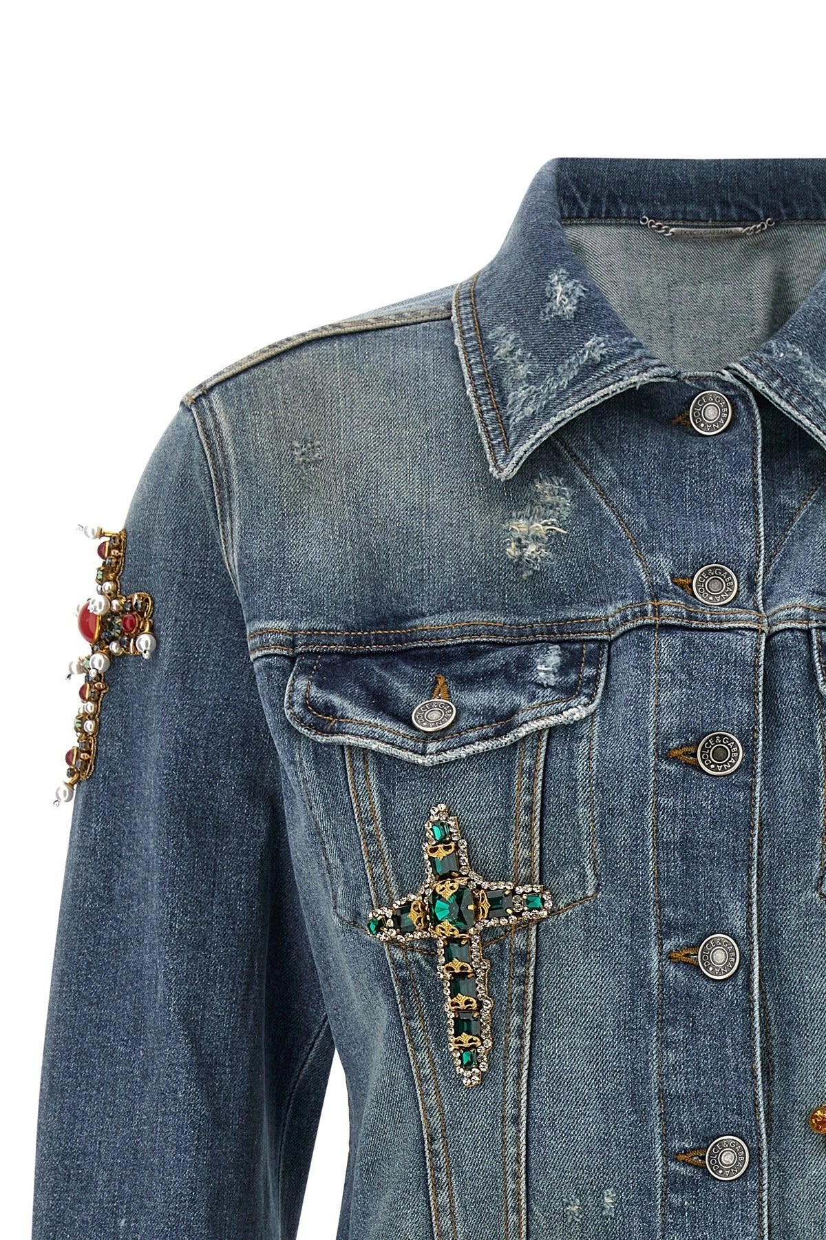 Dolce & Gabbana Cross-Embellished Denim Jacket | Sendegaro JP