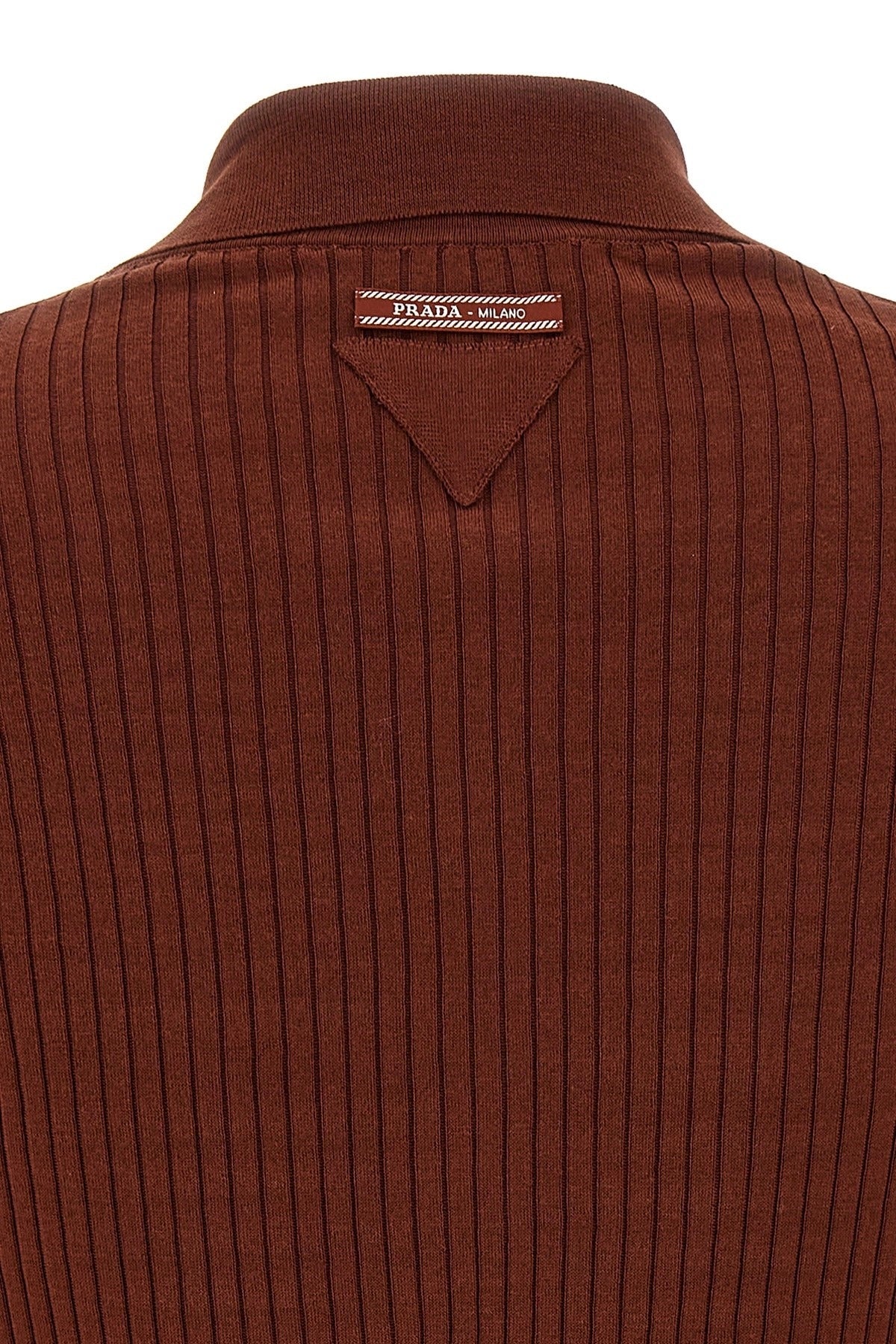 Prada Brown Ribbed Polo Shirt