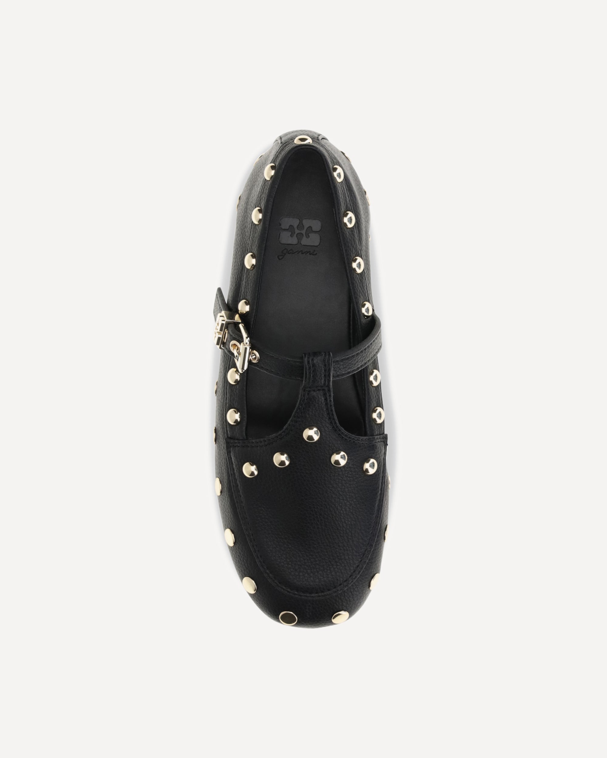 Ganni Studded Pebbled Leather Ballerinas