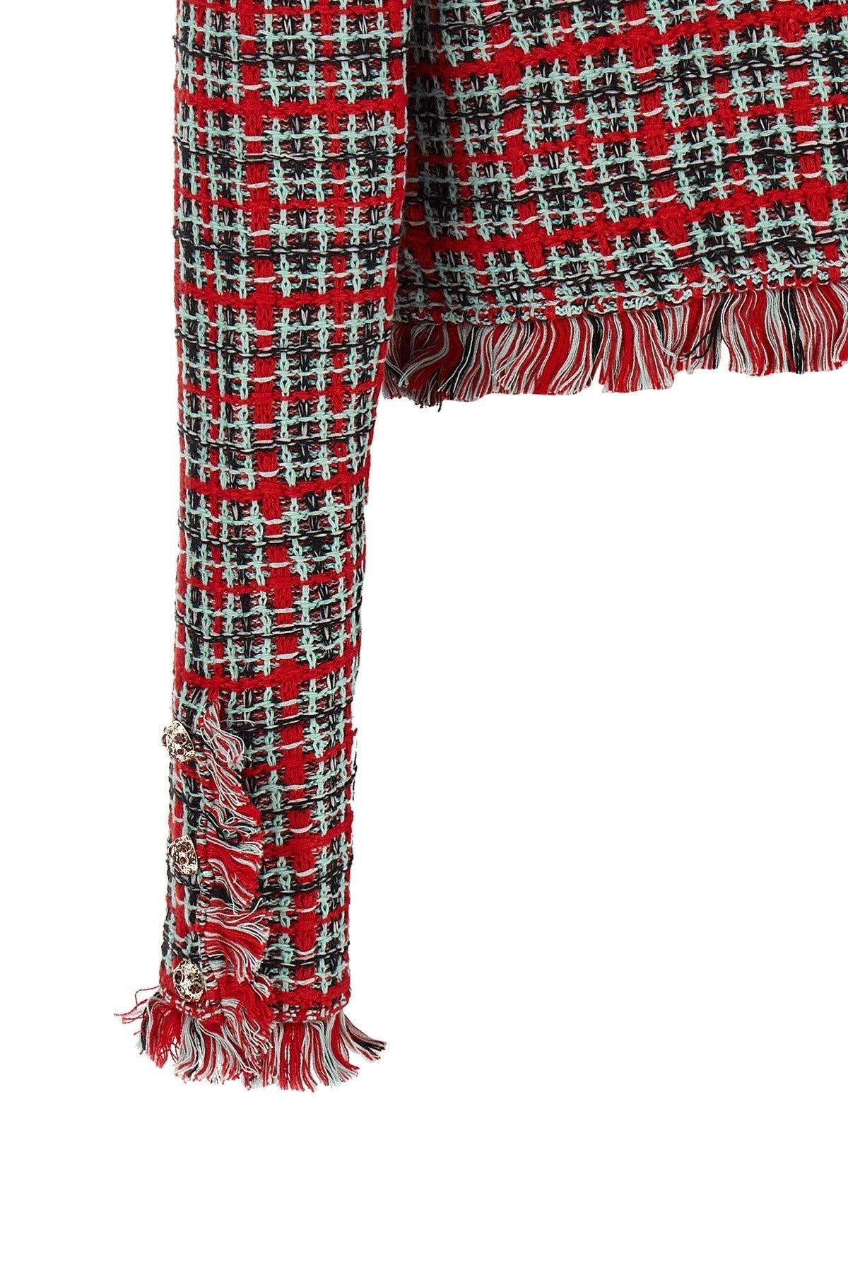 Self-Portrait Fringed Check Knit Jacket