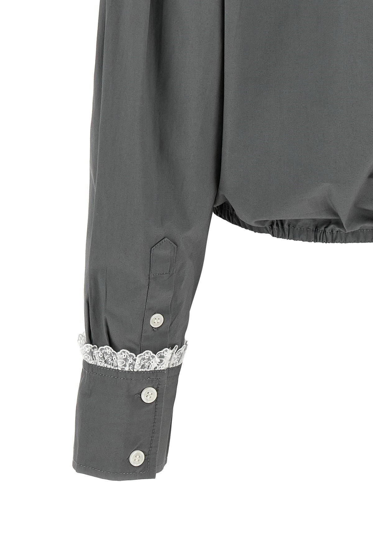 Ganni Cropped Shirt With Lace Trim