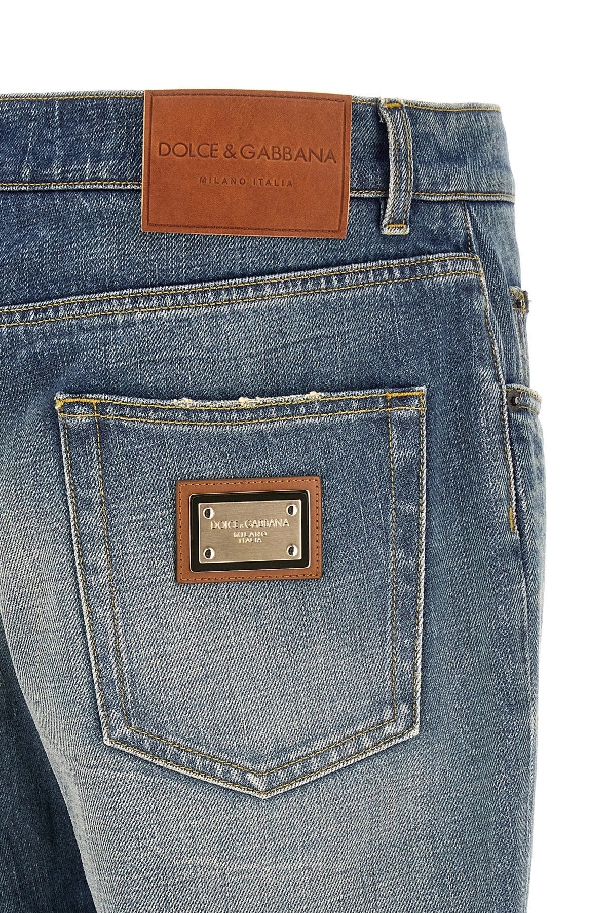 Dolce & Gabbana Destroyed Logo Plaque Jeans | Sendegaro UK