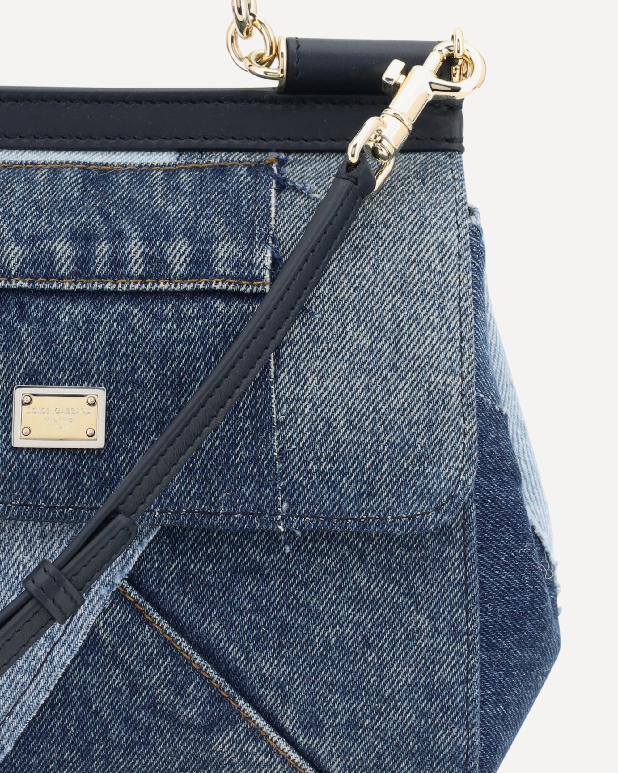 Dolce & Gabbana Small Sicily Denim And Calf Leather Handbag