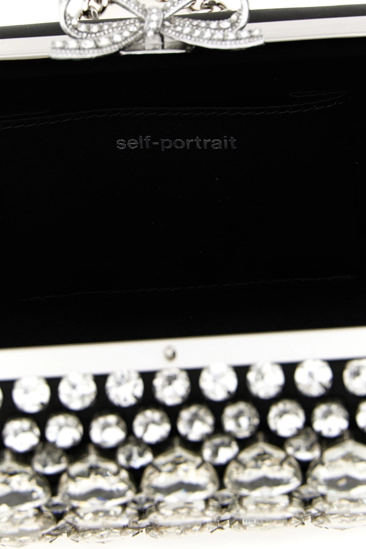 Self-Portrait Self-Portrait Black Satin Crystal Clutch