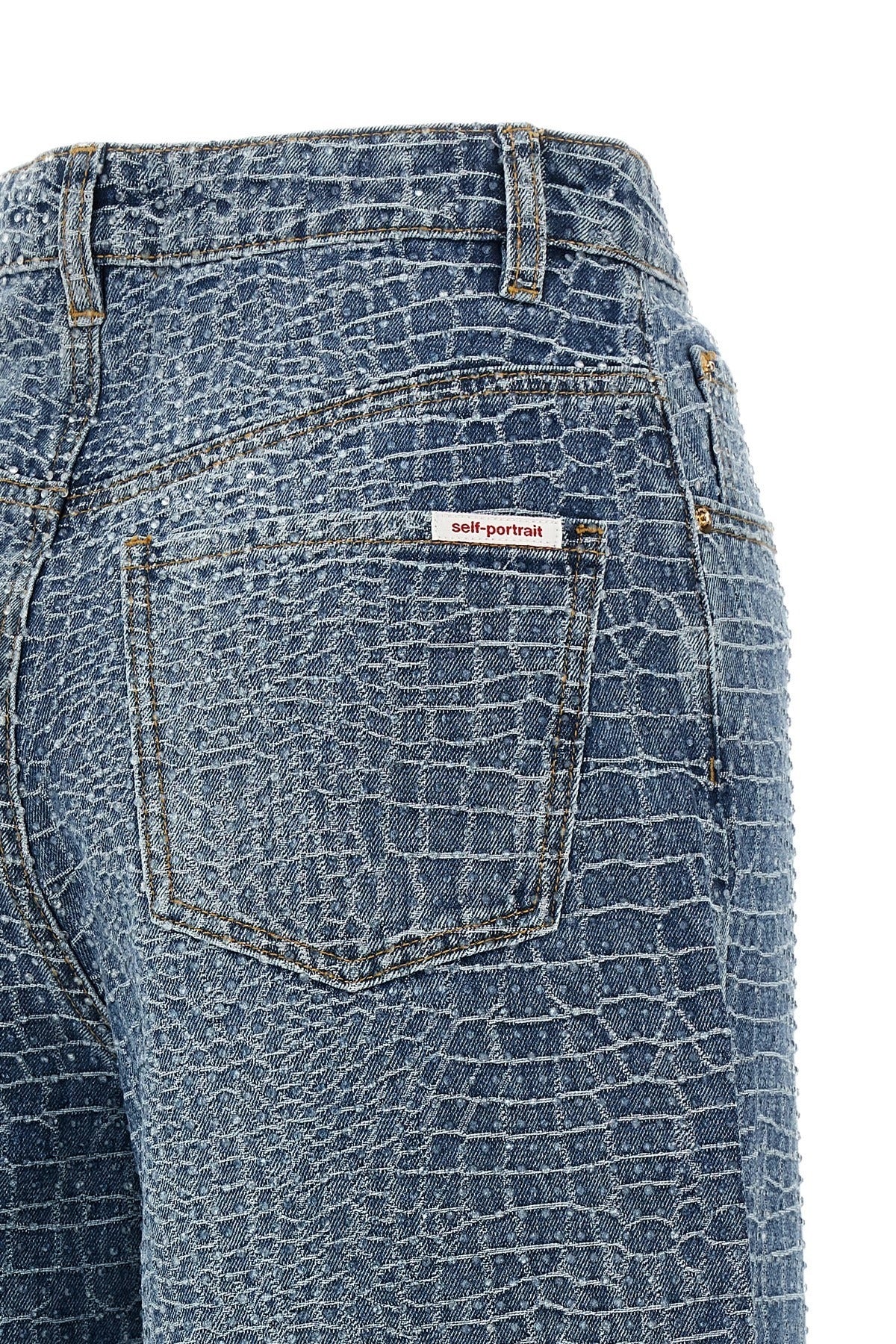 Self-Portrait Rhinestone Croc Effect Jeans