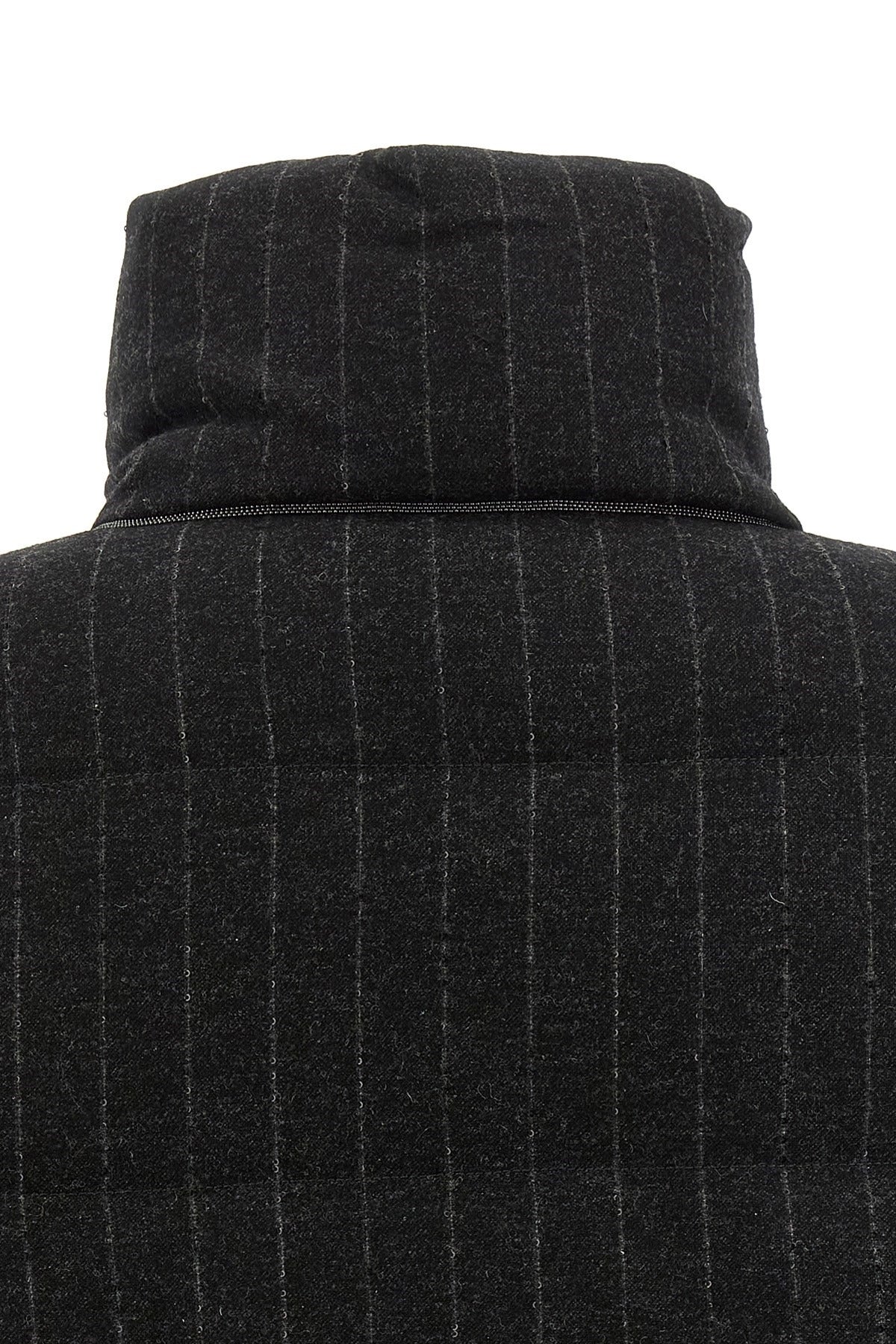 Brunello Cucinelli Micro Sequin Pinstriped Crop Down Jacket